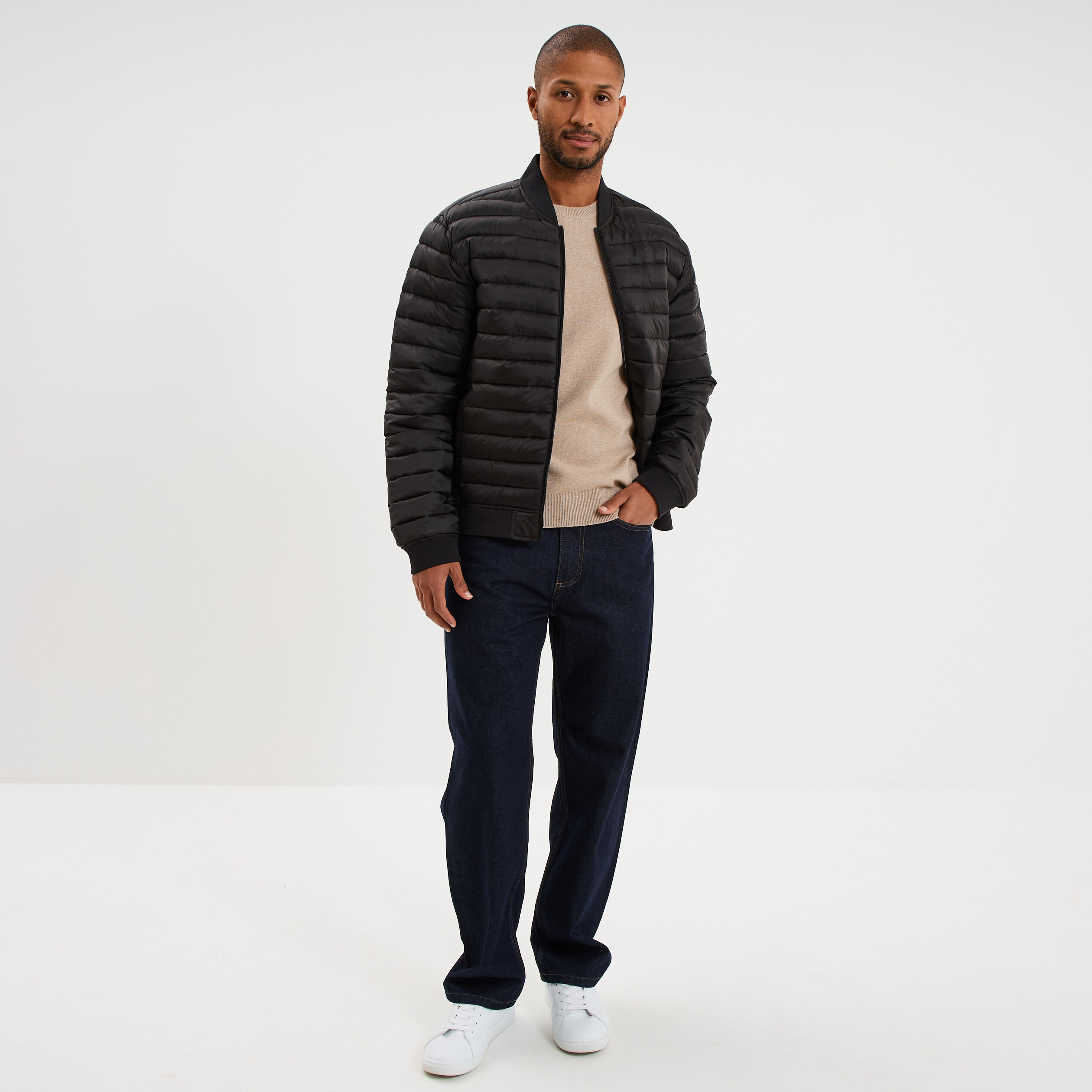 Doudoune l&eacute;g&egrave;re d&eacute;perlante col teddy noir homme