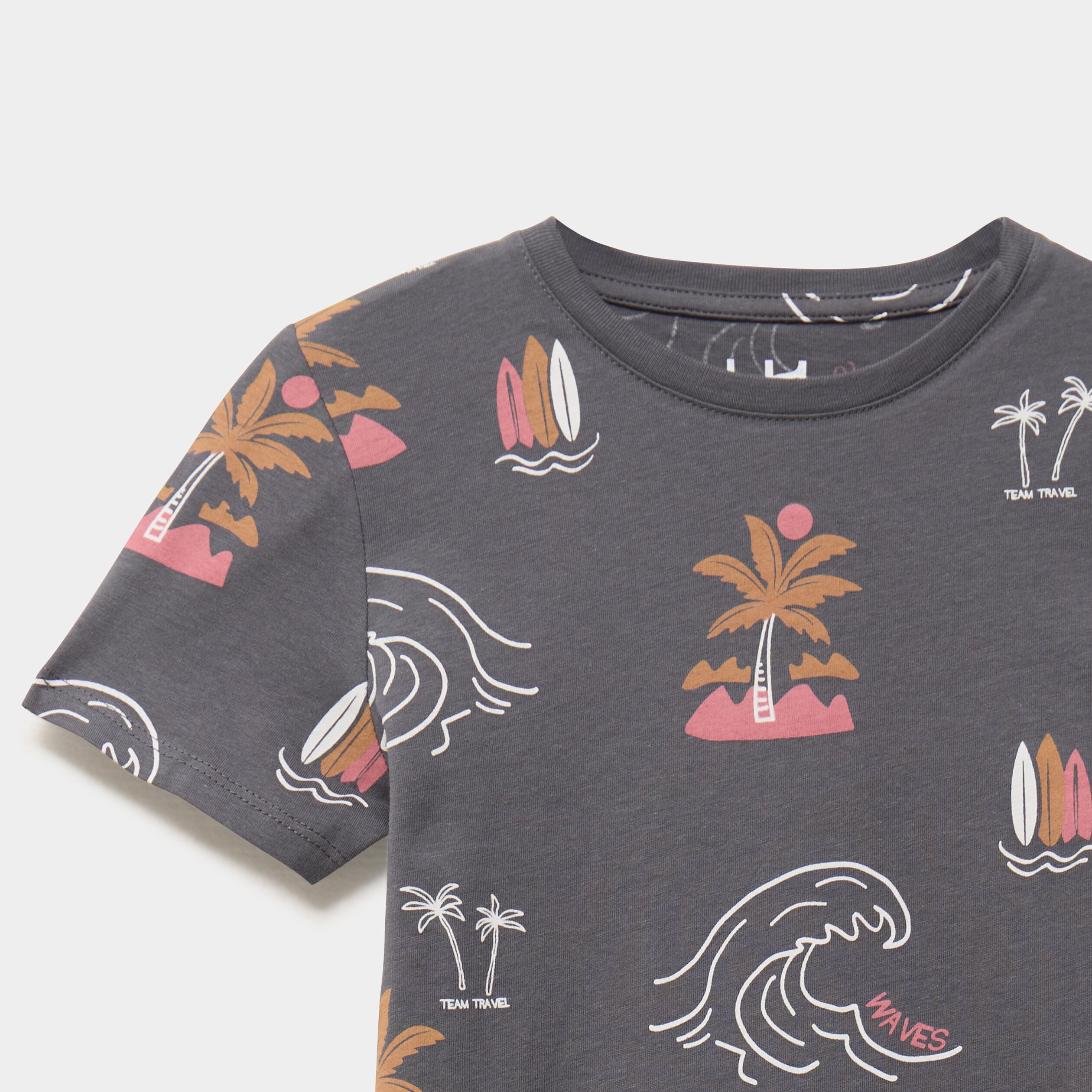T-shirt manches courtes coton gris anthracite gar&ccedil;on