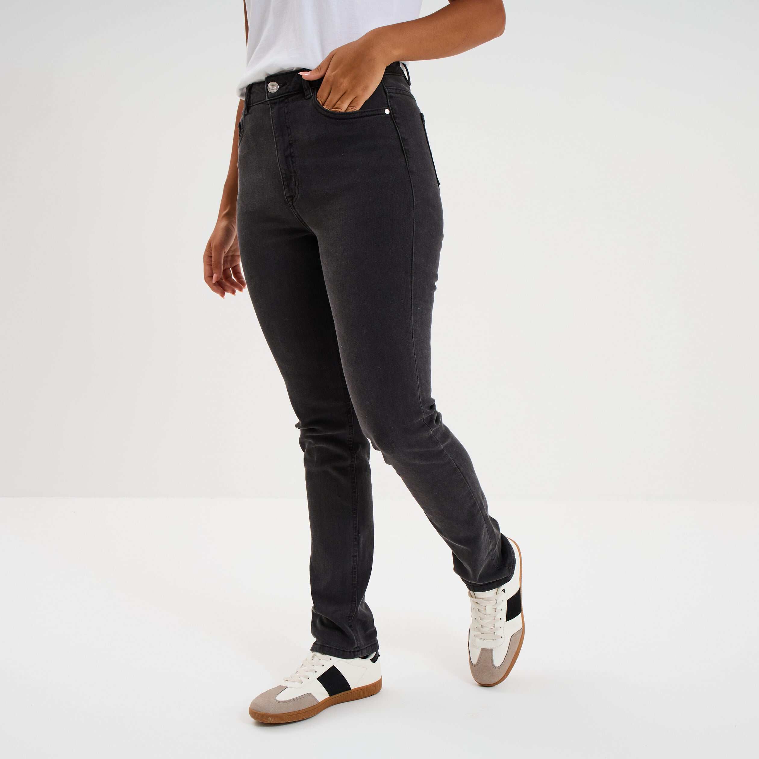 Jeans slim taille haute denim noir femme