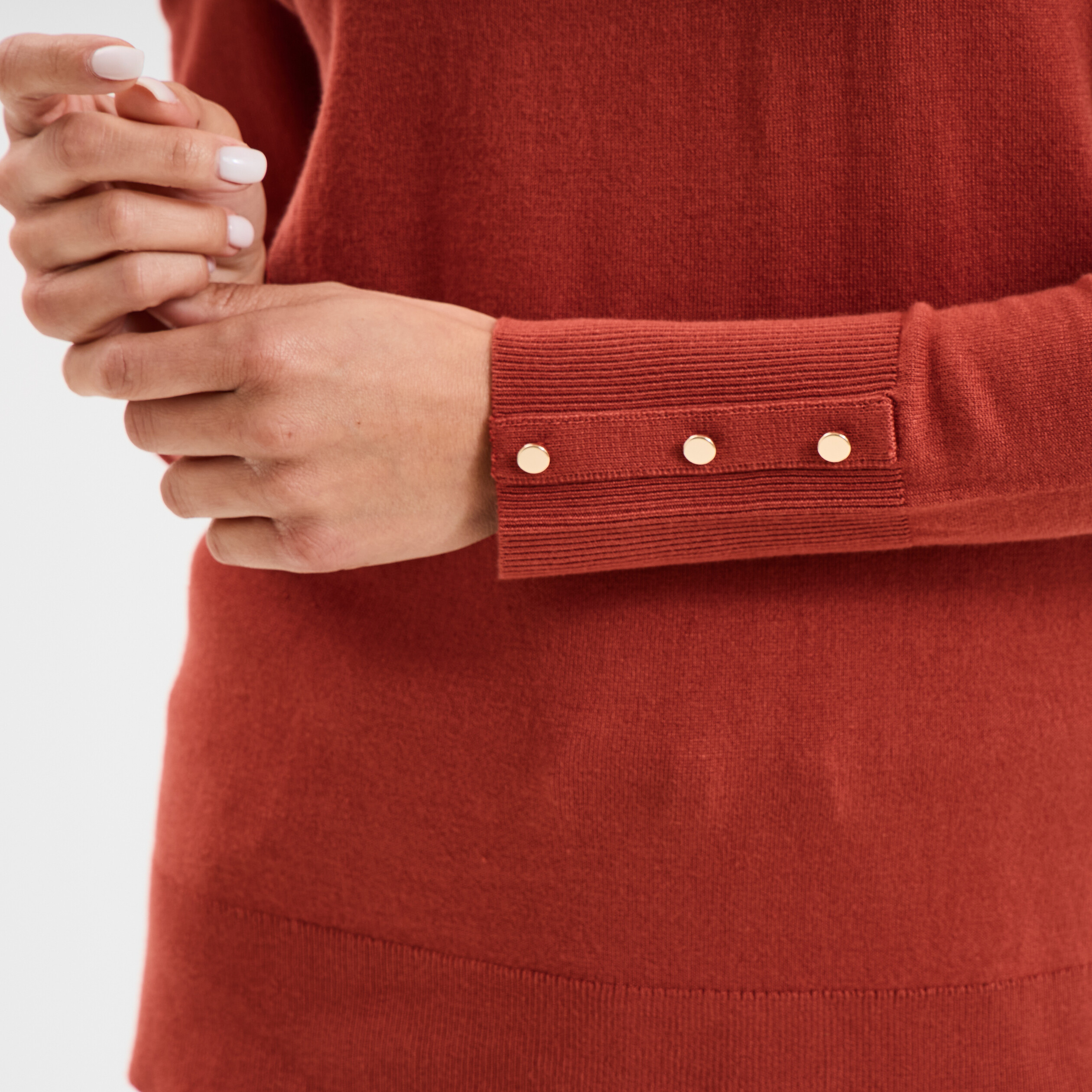 pull col rond boutons aux poignets vieux rose femme Pull col rond boutons aux poignets vieux rose femme