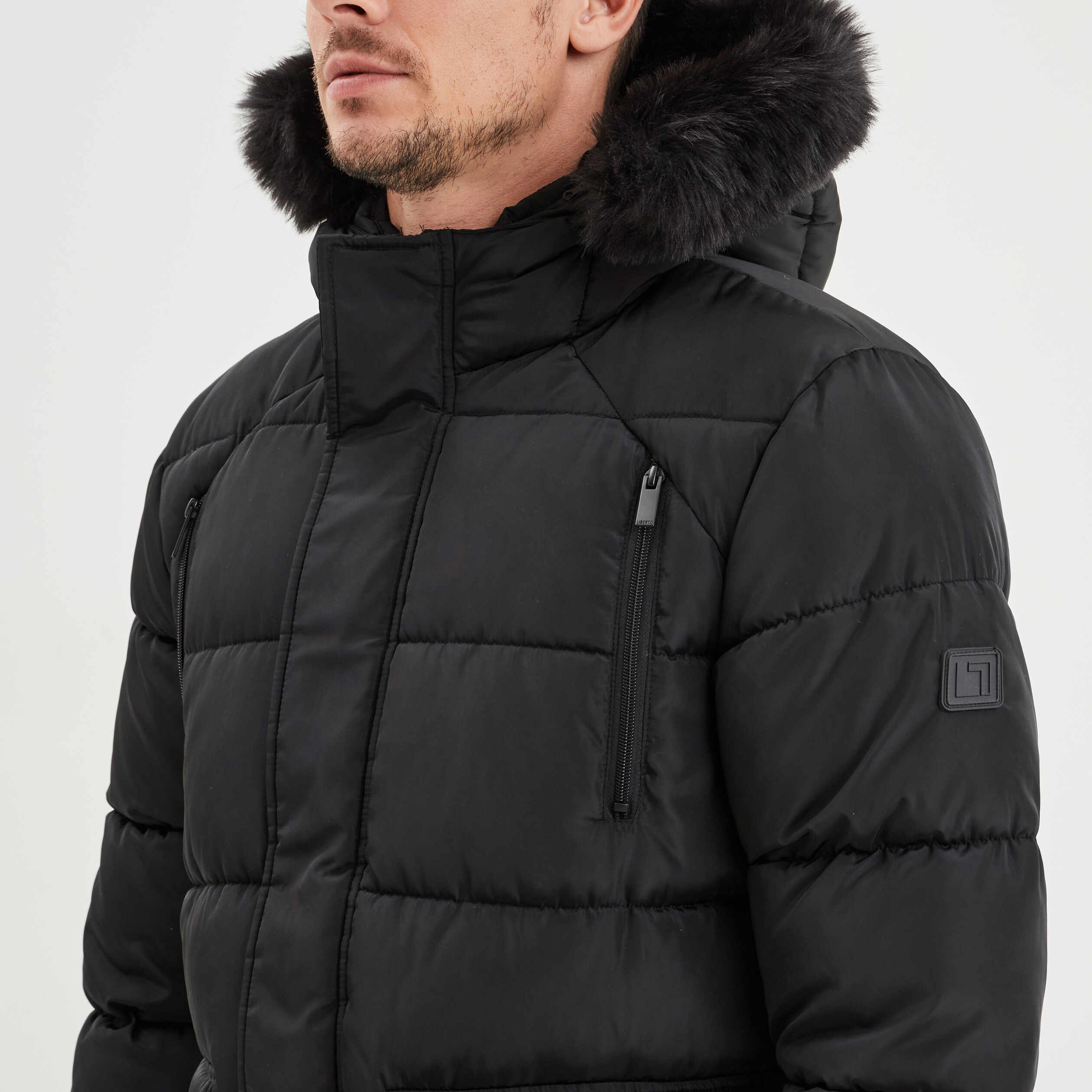 Manteau Homme Noir Avec Capuche Fourrure 