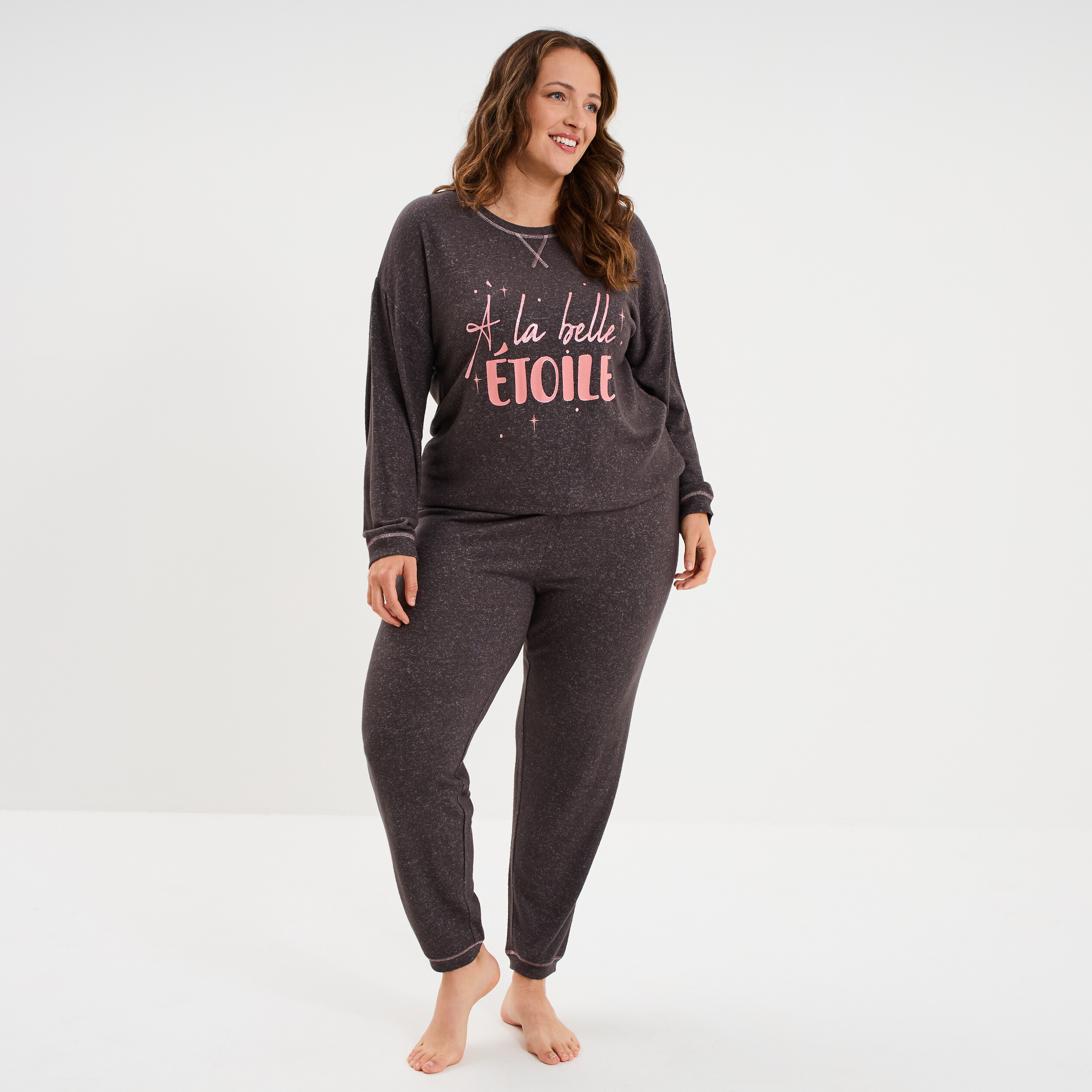 Pyjama Femme 2 Pièces été - T-shirt Manches Longues Et Pantalon Large, Doux, Confortable, Couleur Unie