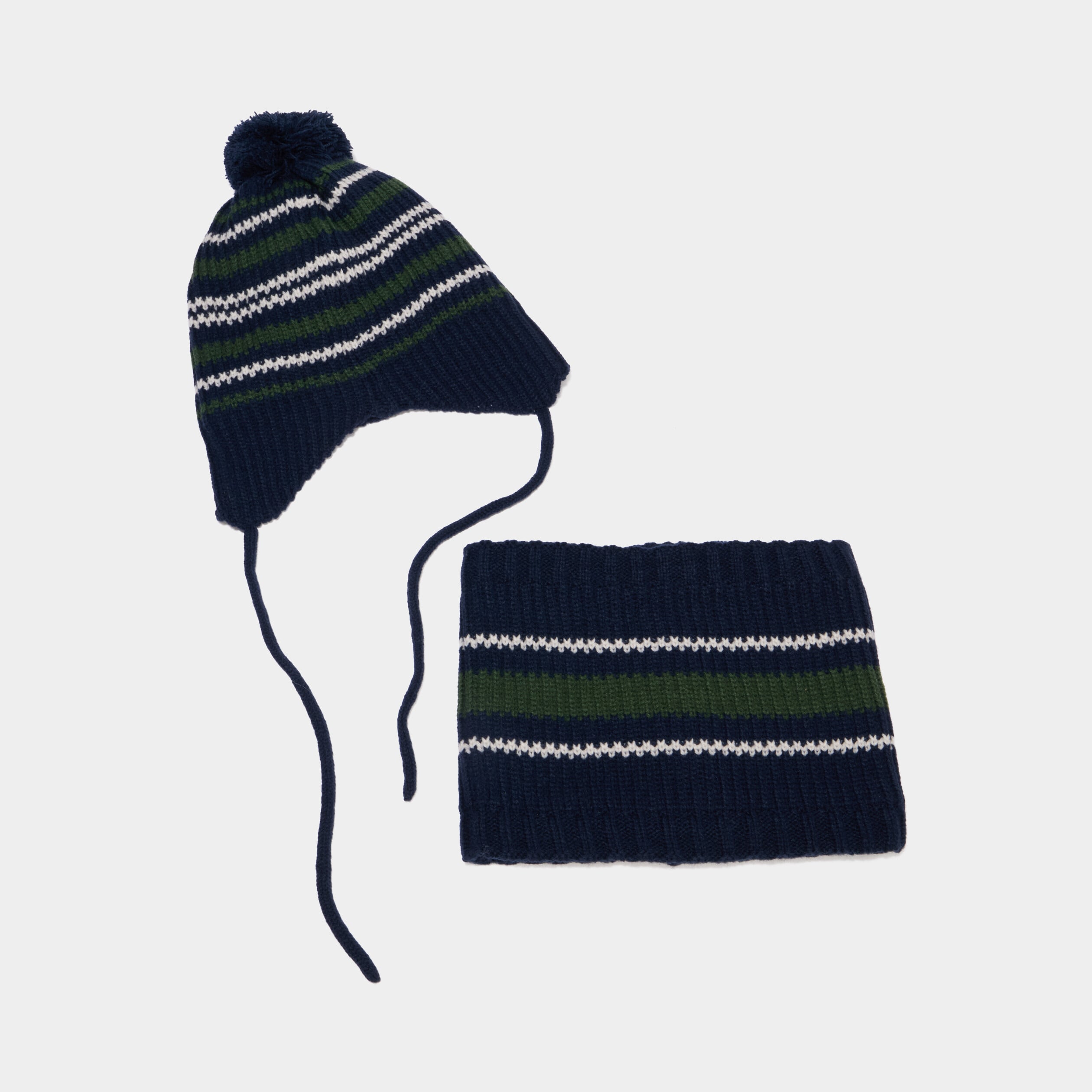 Ensemble tour de cou et bonnet pompon bleu marine gar&ccedil;on