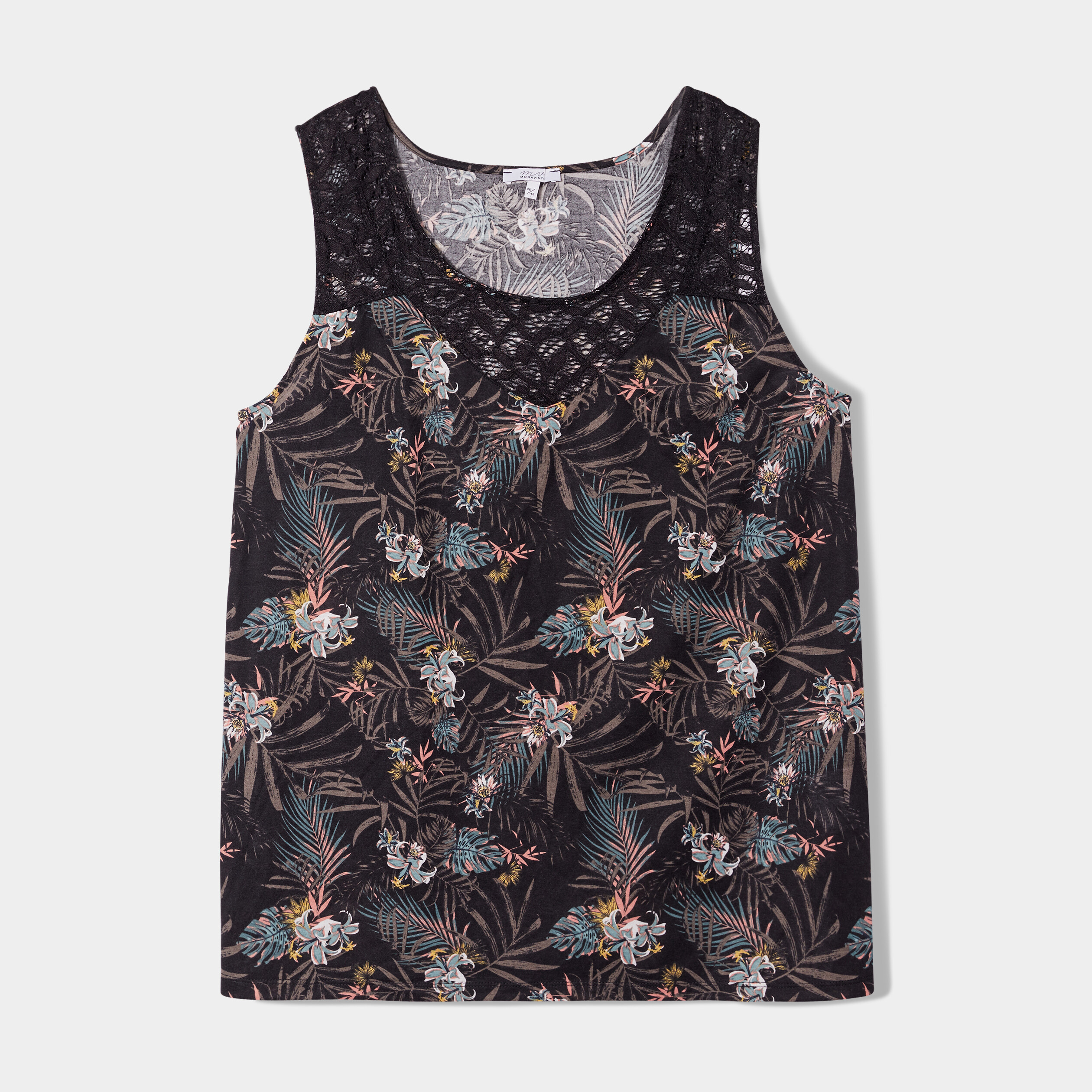debardeur col rond en dentelle noir femmegt Débardeur col rond en dentelle noir femme grande taille
