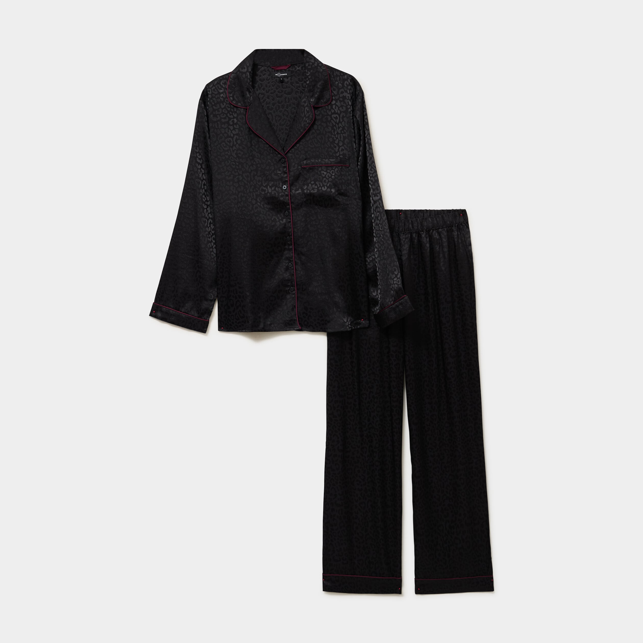 Ensemble pyjama satin chemise pantalon noir femme