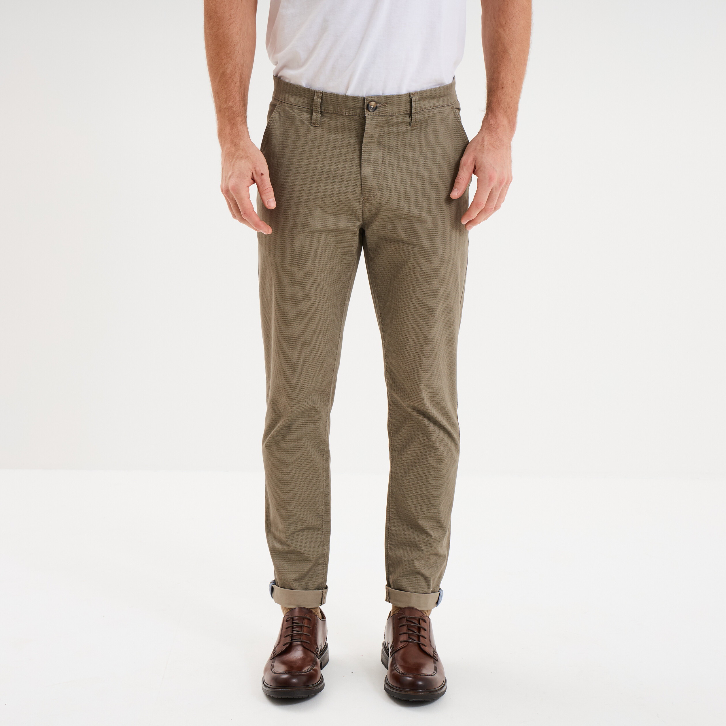 Pantalon chino slim stretch vert olive homme