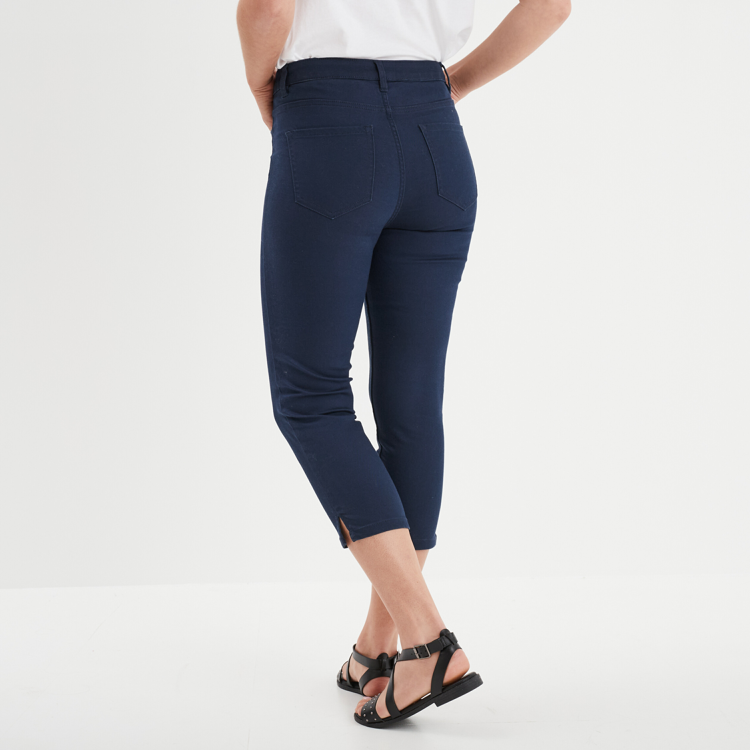 Pantacourt slim 5 poches bleu marine femme