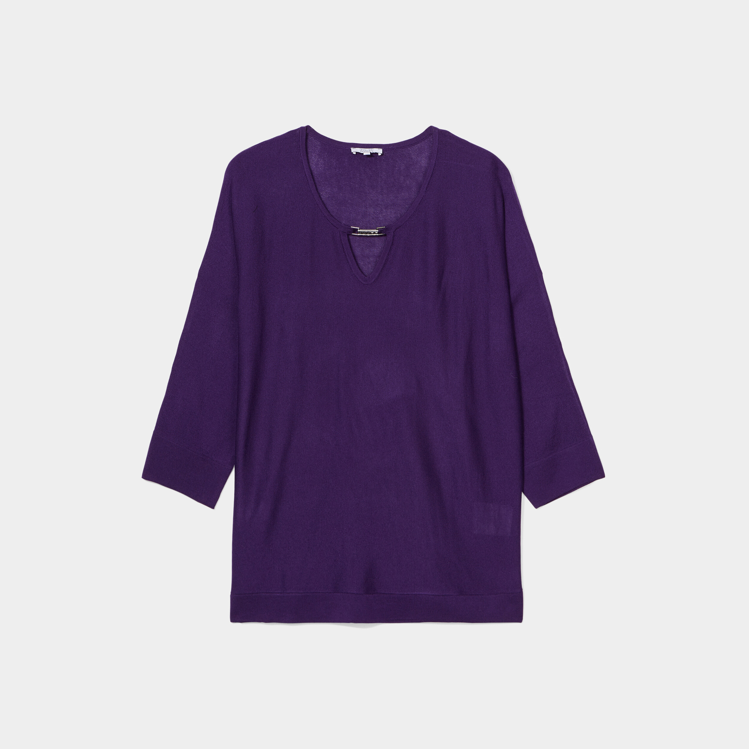 pull manches chauve souris detail bijou violet femmegt Pull manches chauve-souris détail bijou violet femme grande taille