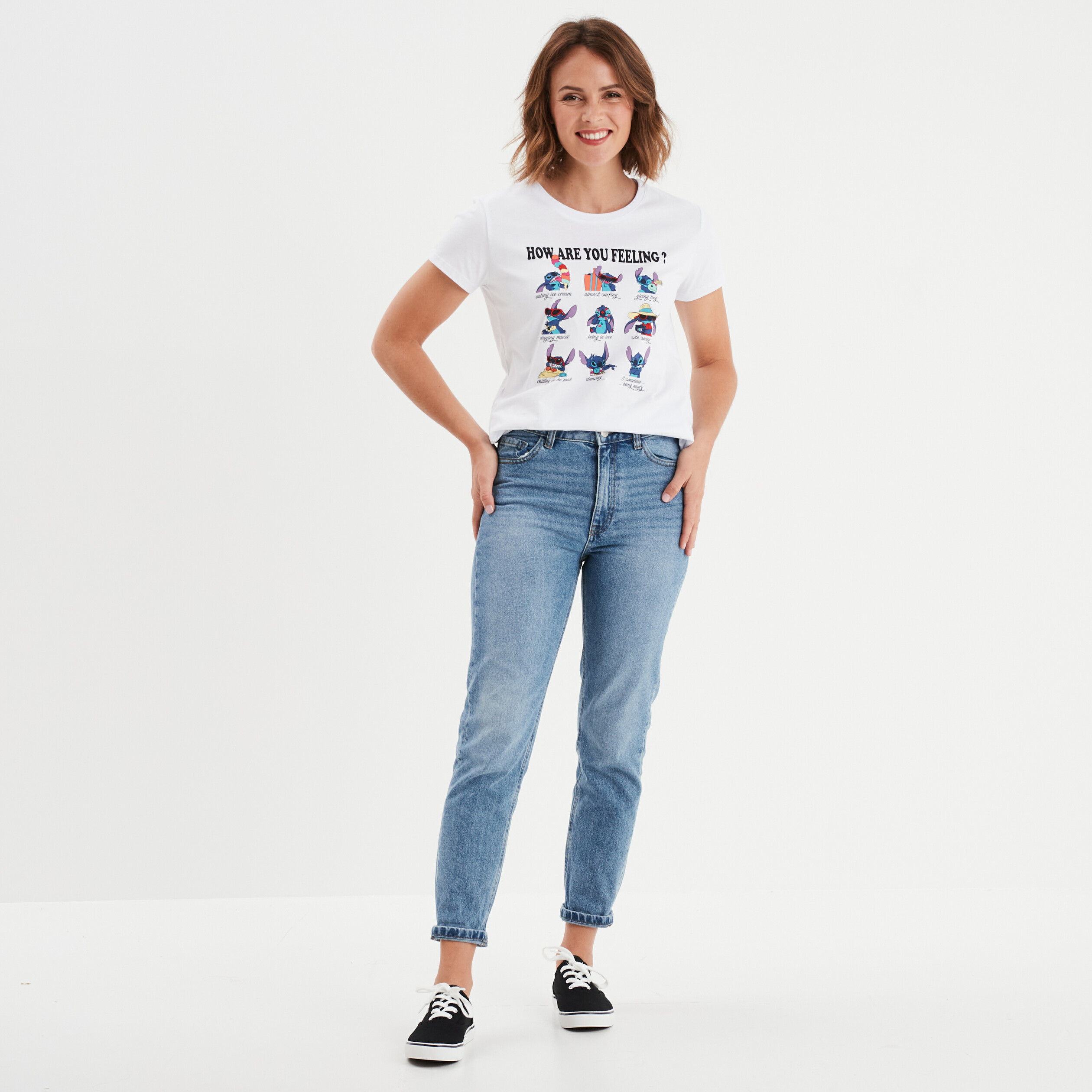 t shirt droit manches courtes stitch blanc femme T-shirt droit manches courtes Stitch blanc femme