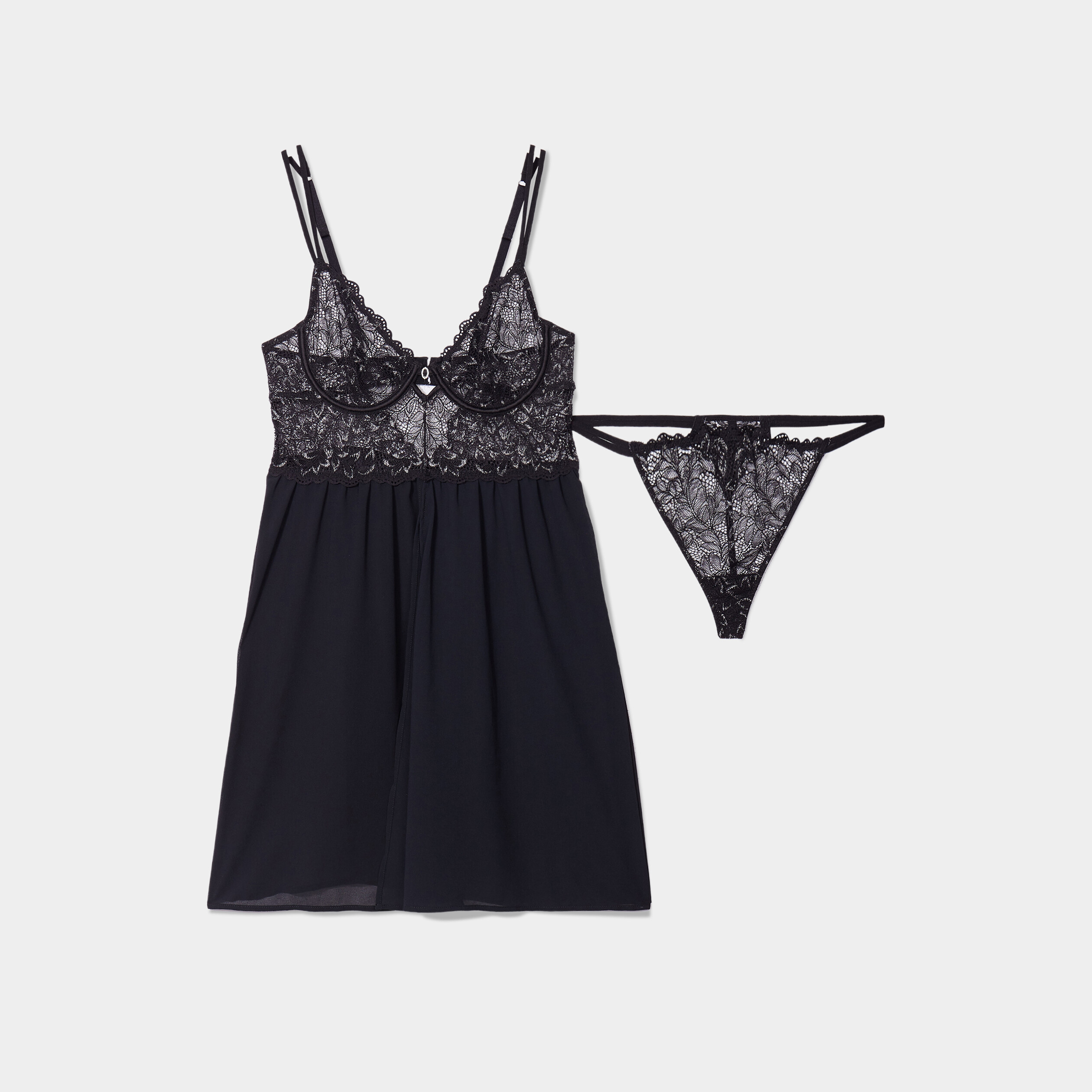 Ensemble 2 pi ces nuisette et string noir femme