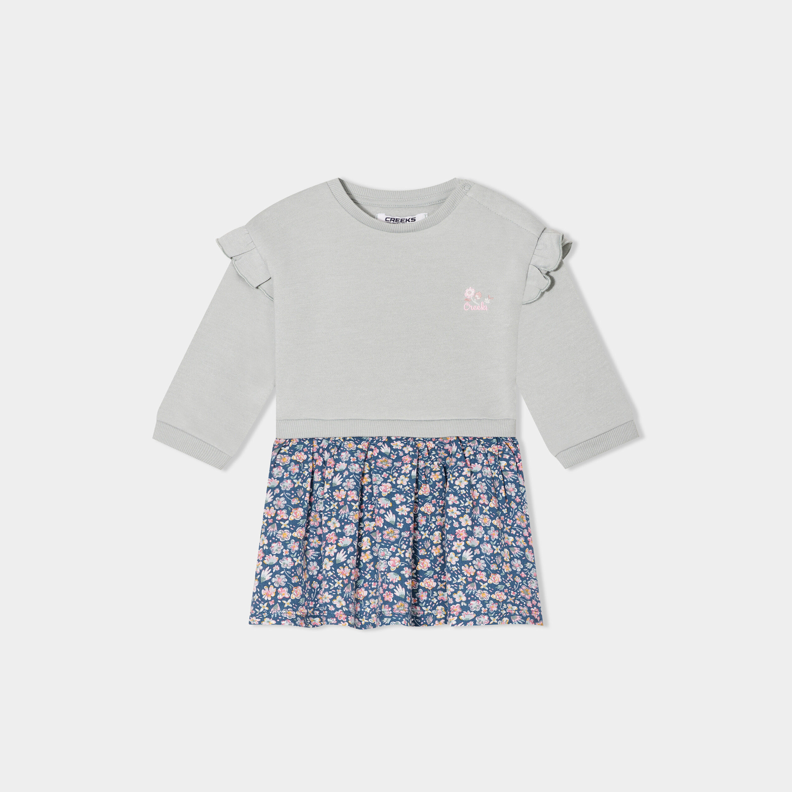 robe effet 2 en 1 manches longues creeks vert canard bebef Robe effet 2-en-1 manches longues Creeks vert canard bébé fille