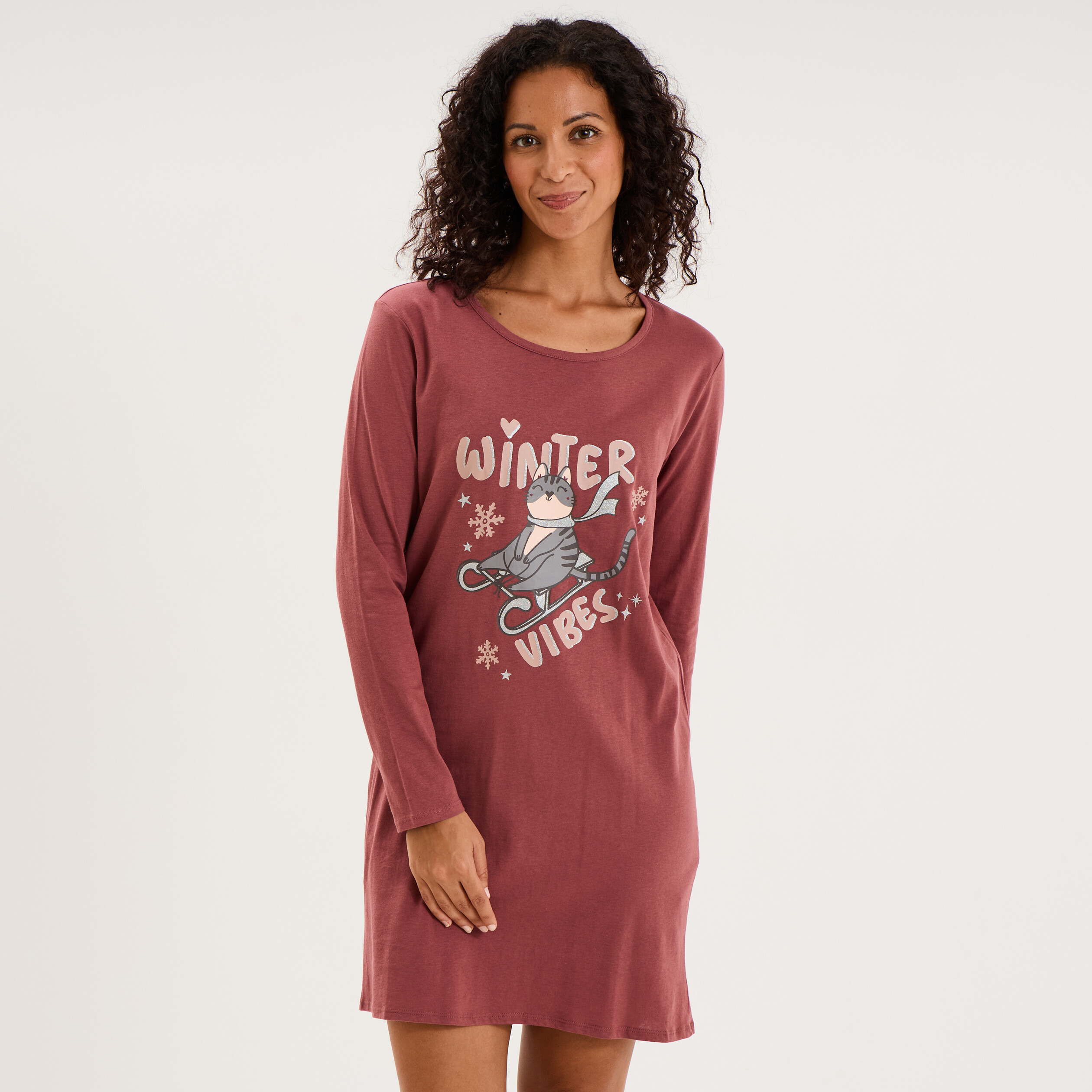 Chemise de nuit courte coton rose framboise femme