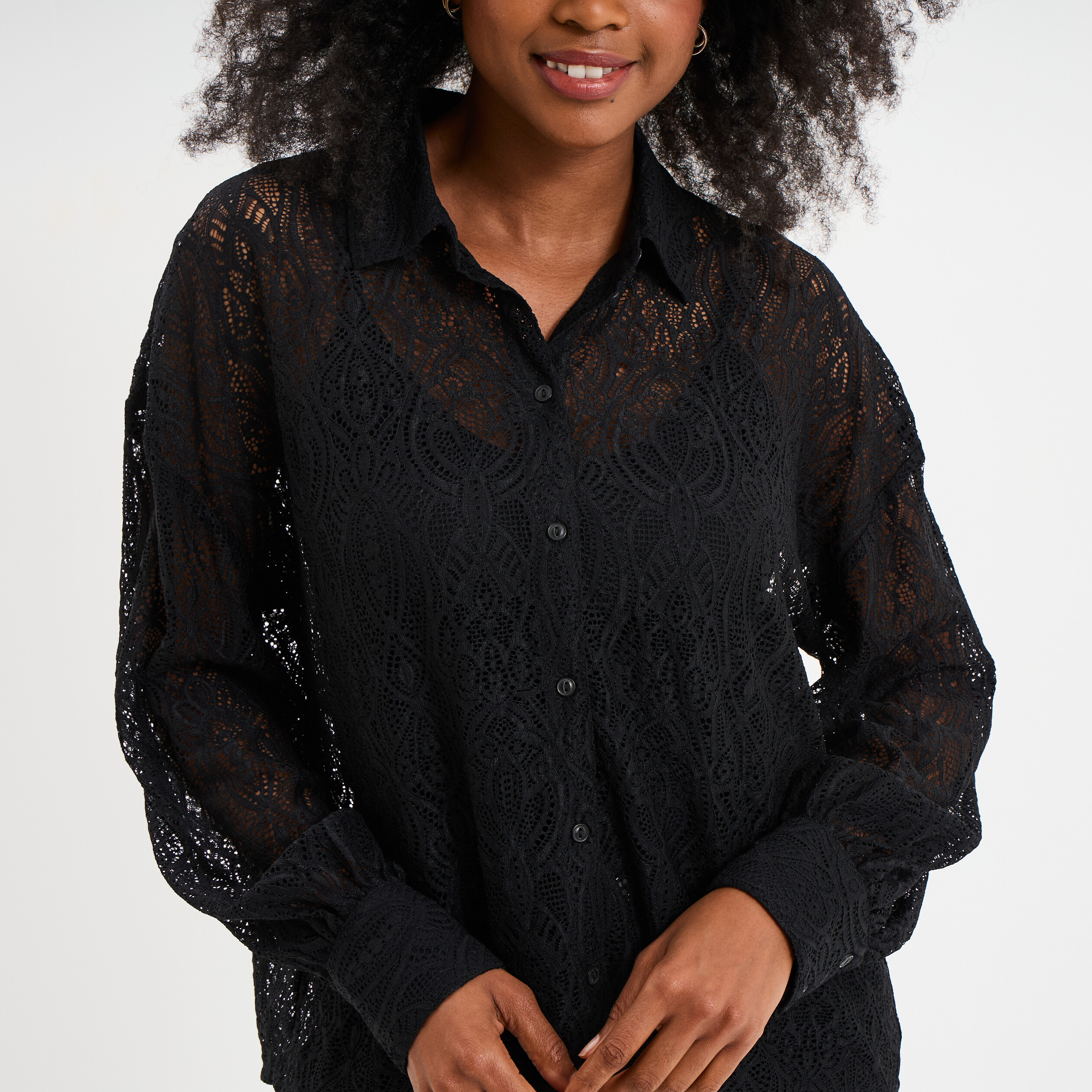 Chemisier Dentelle Noir Manche Longue Chemise Manches Longues