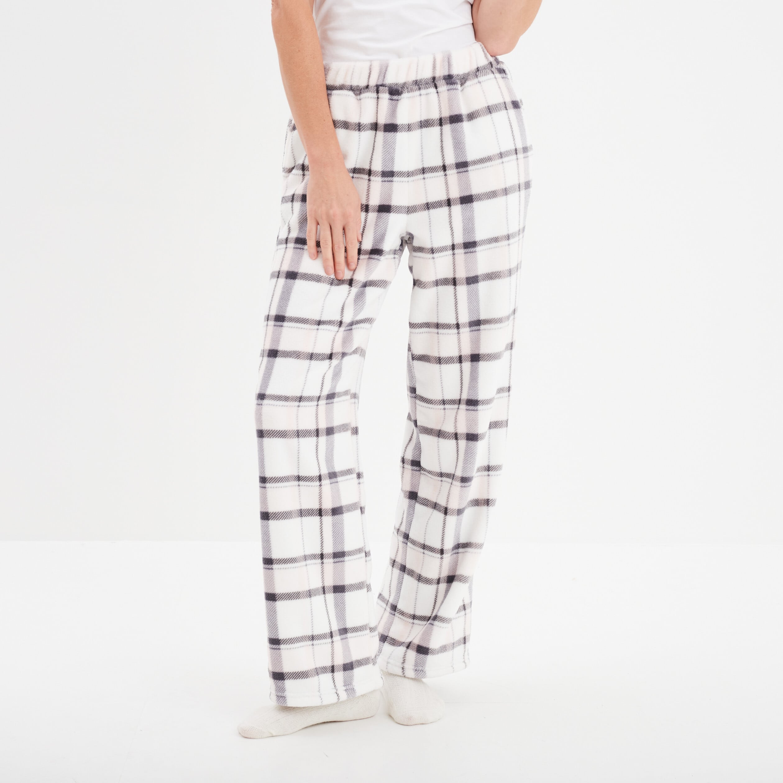 Pantalon de pyjama effet polaire gris femme