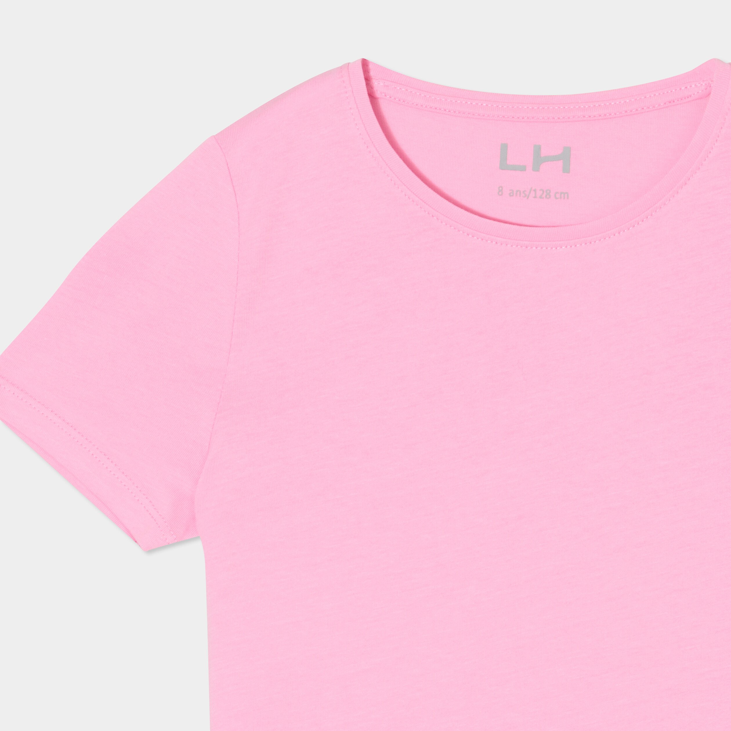 t shirt manches courtes en coton rose fille T-shirt manches courtes en coton rose fille