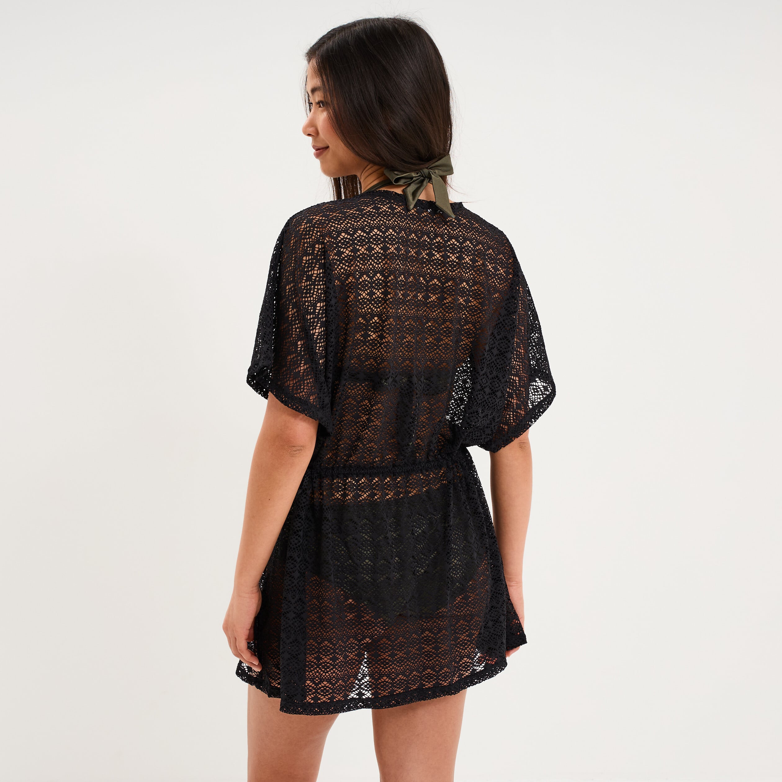 Robe de plage dentelle noir femme