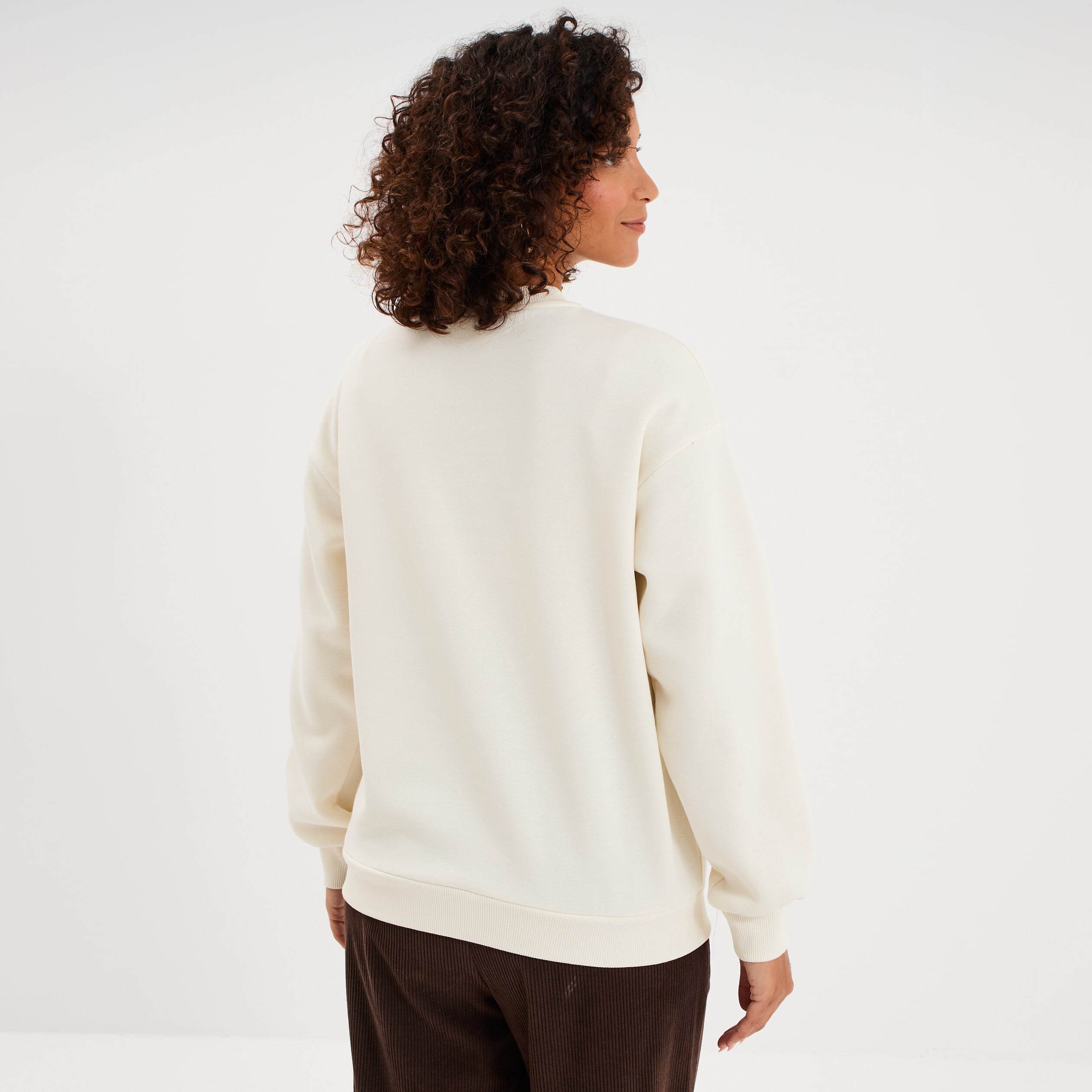 Sweat col rond manches longues Stitch ivoire femme