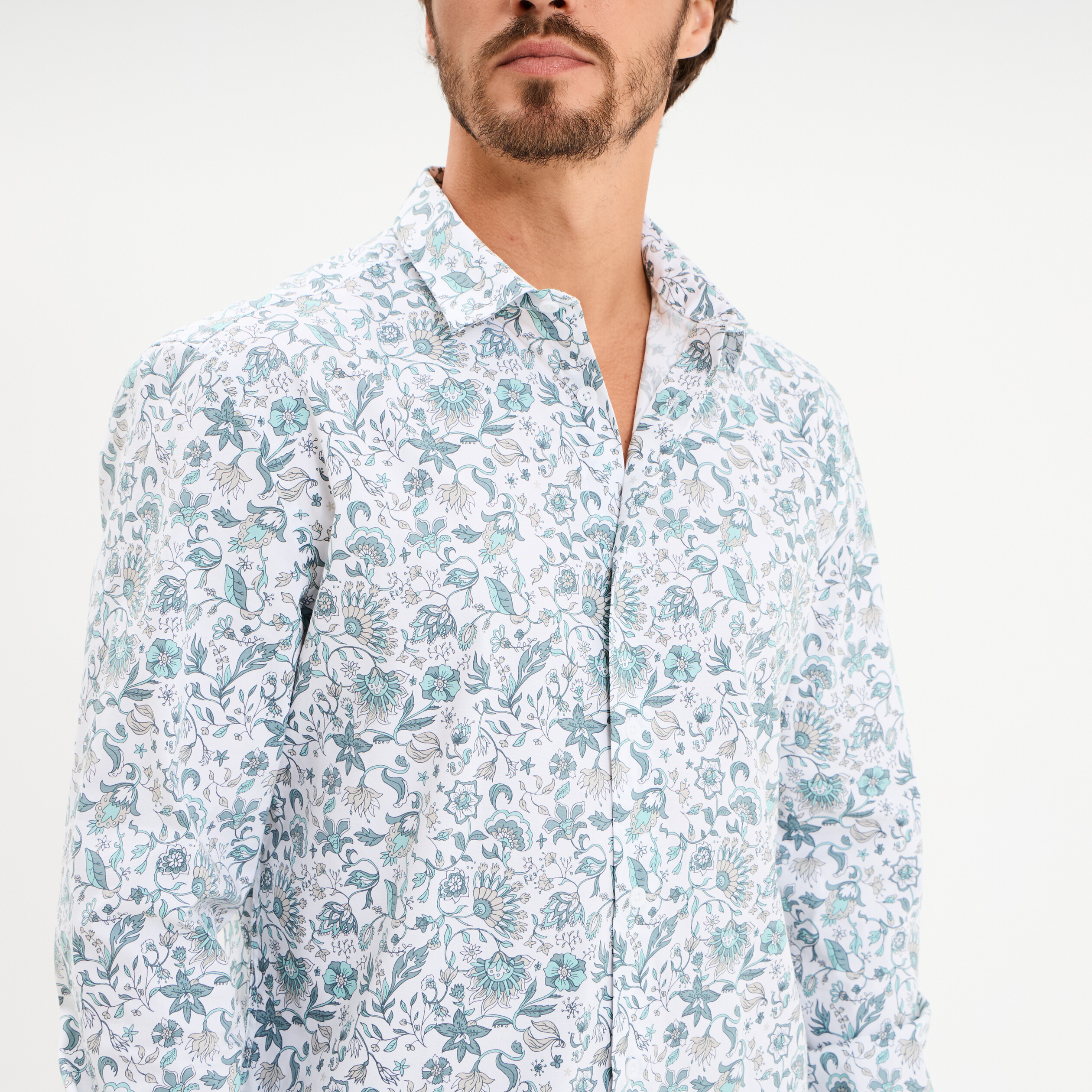 Chemise ajust&eacute;e manches longues blanc homme