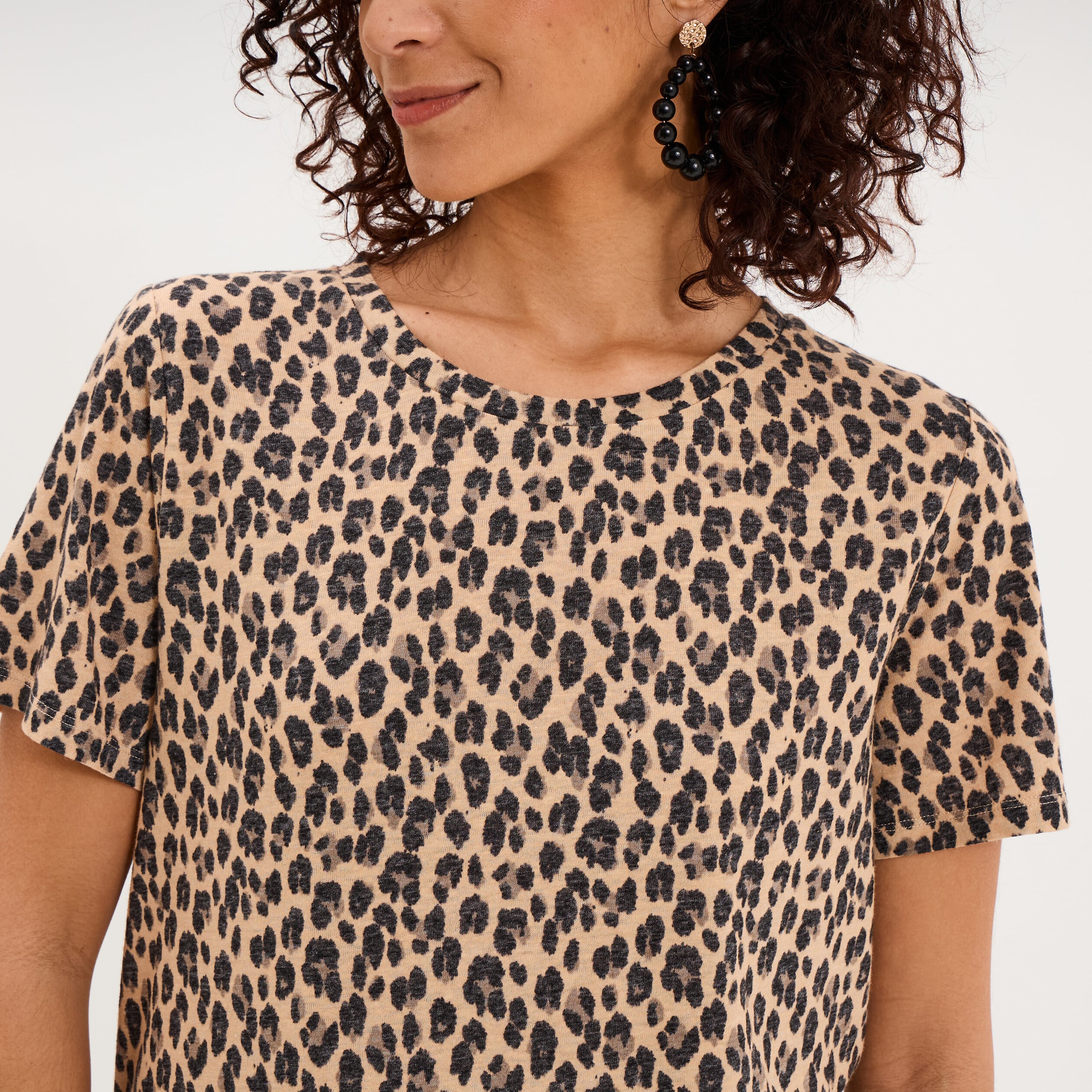 T-shirt manches courtes m&eacute;lange lin beige clair femme