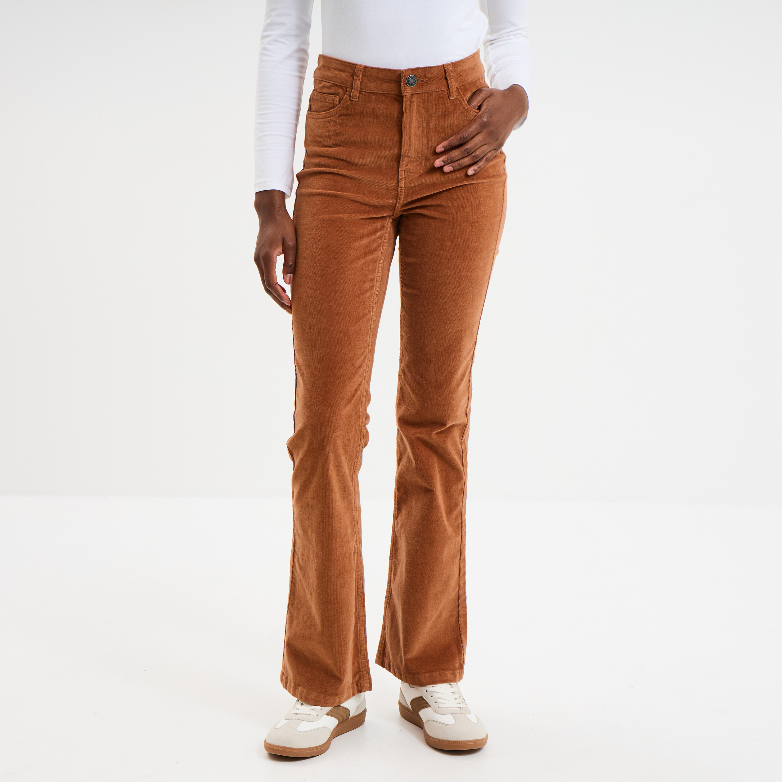Pantalon bootcut effet velours coton camel femme La Halle
