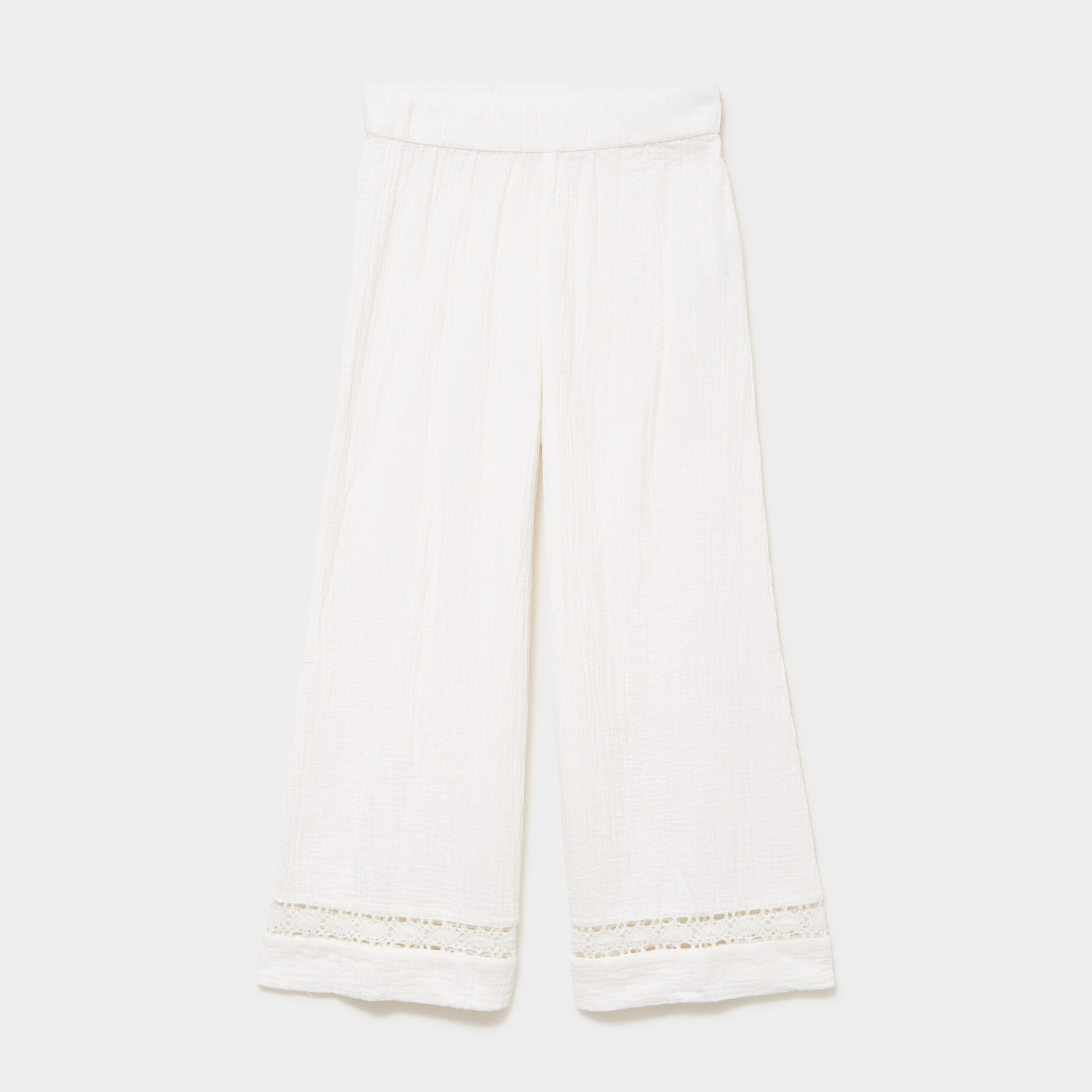 Pantalon large &eacute;lastiqu&eacute;e gaze coton blanc femme