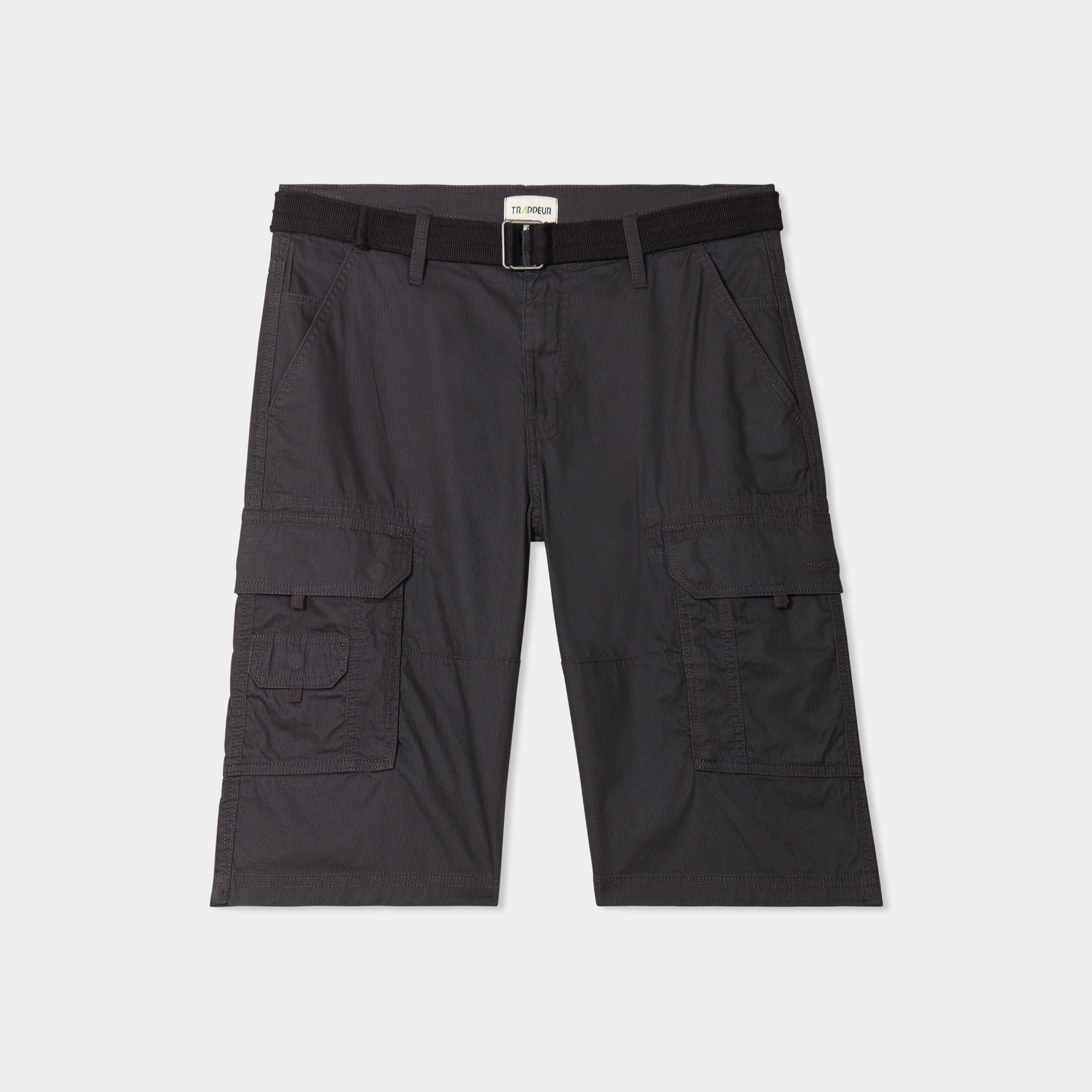 Bermuda cargo c&ocirc;tel&eacute; coton ceintur&eacute; gris fonc&eacute; homme