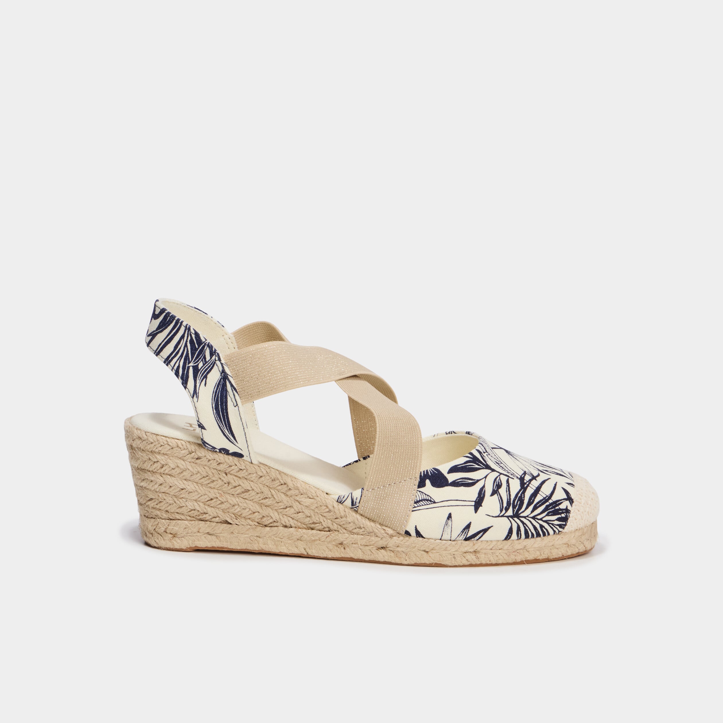 Sandales espadrilles compens&eacute;es toile bleu femme