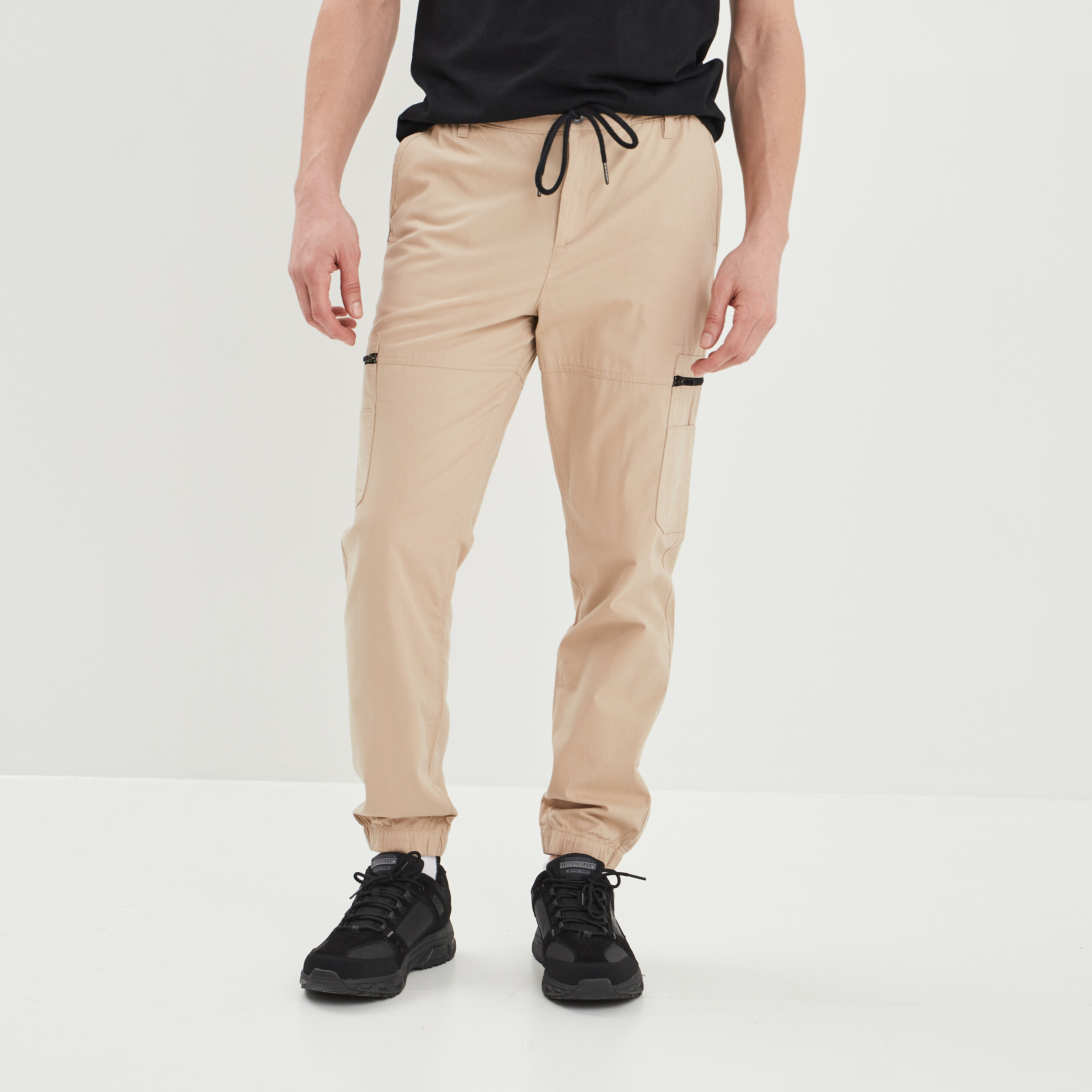 pantalon cargo a coulisse beige homme Pantalon cargo à coulisse beige homme