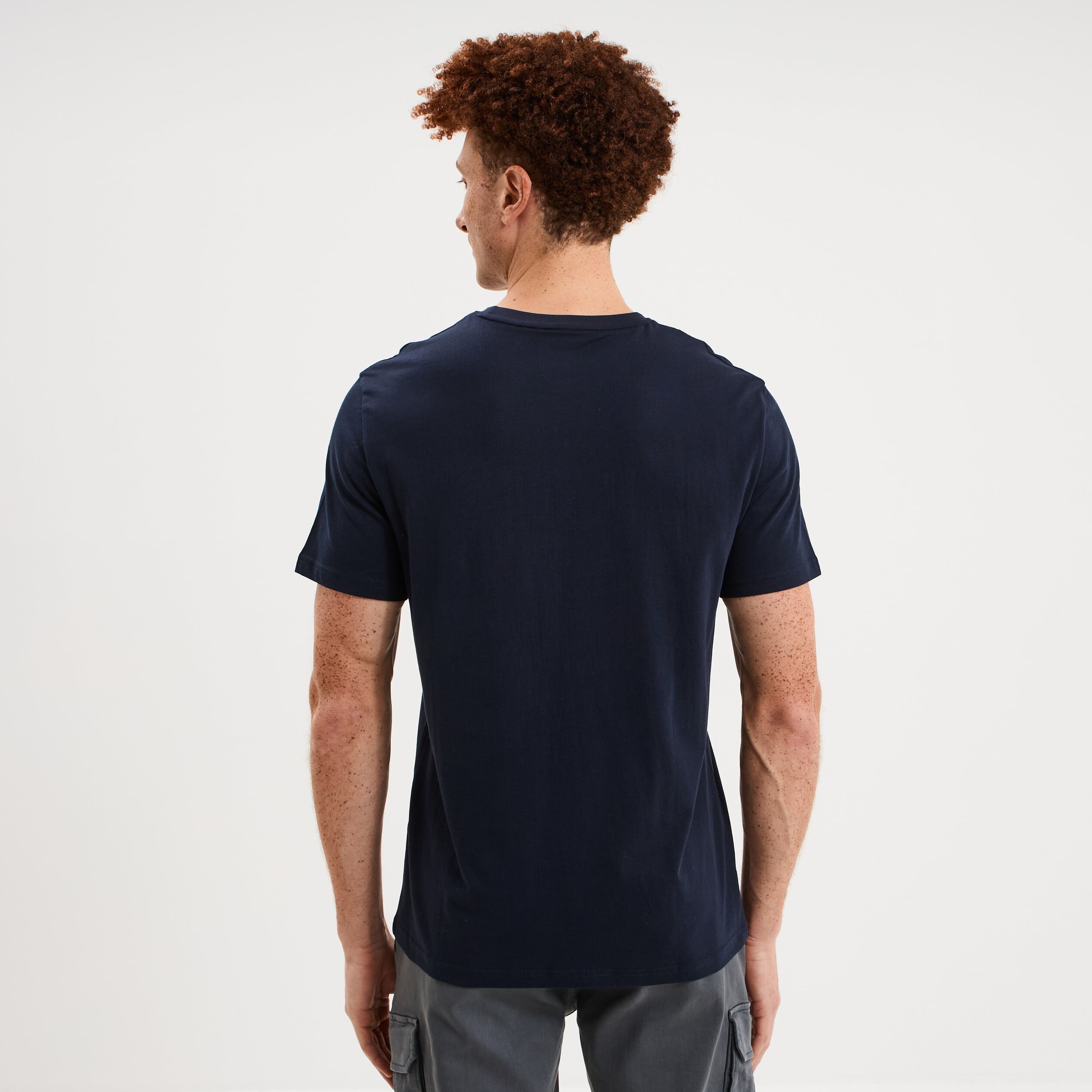 T-shirt col rond manches courtes coton bleu marine homme