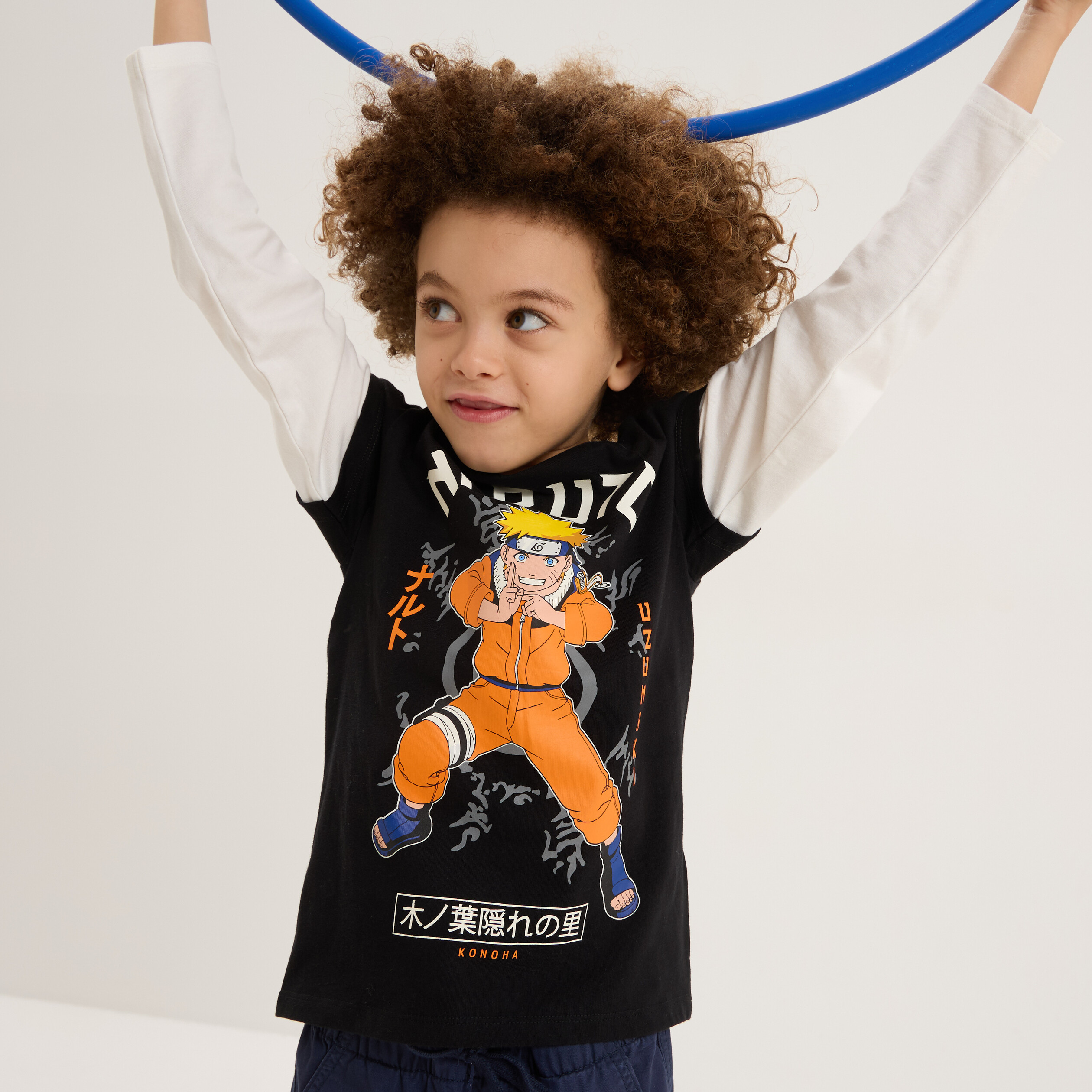 T-shirt manches longues coton Naruto noir garçon La Halle