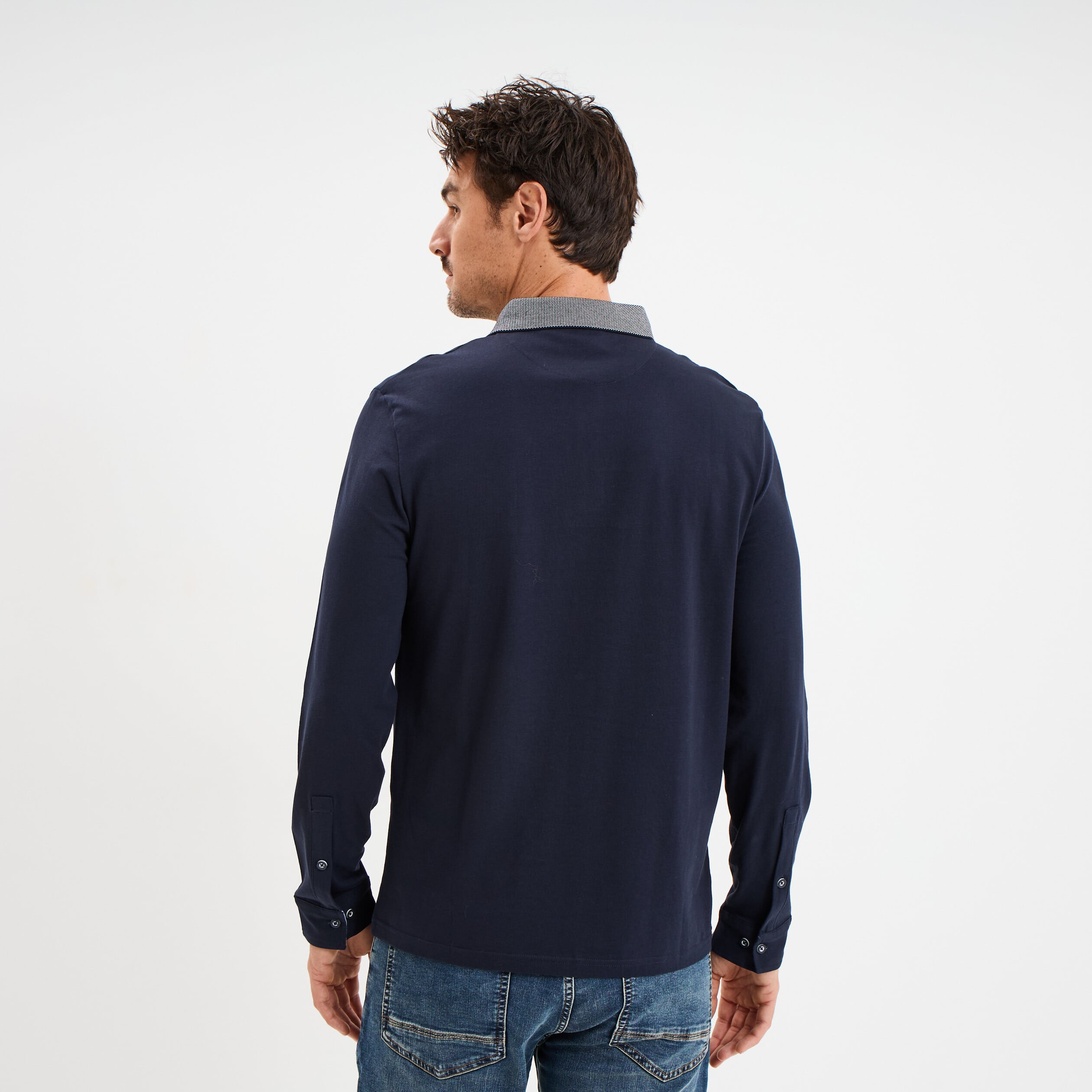 Polo manches longues coton majoritaire bleu marine homme