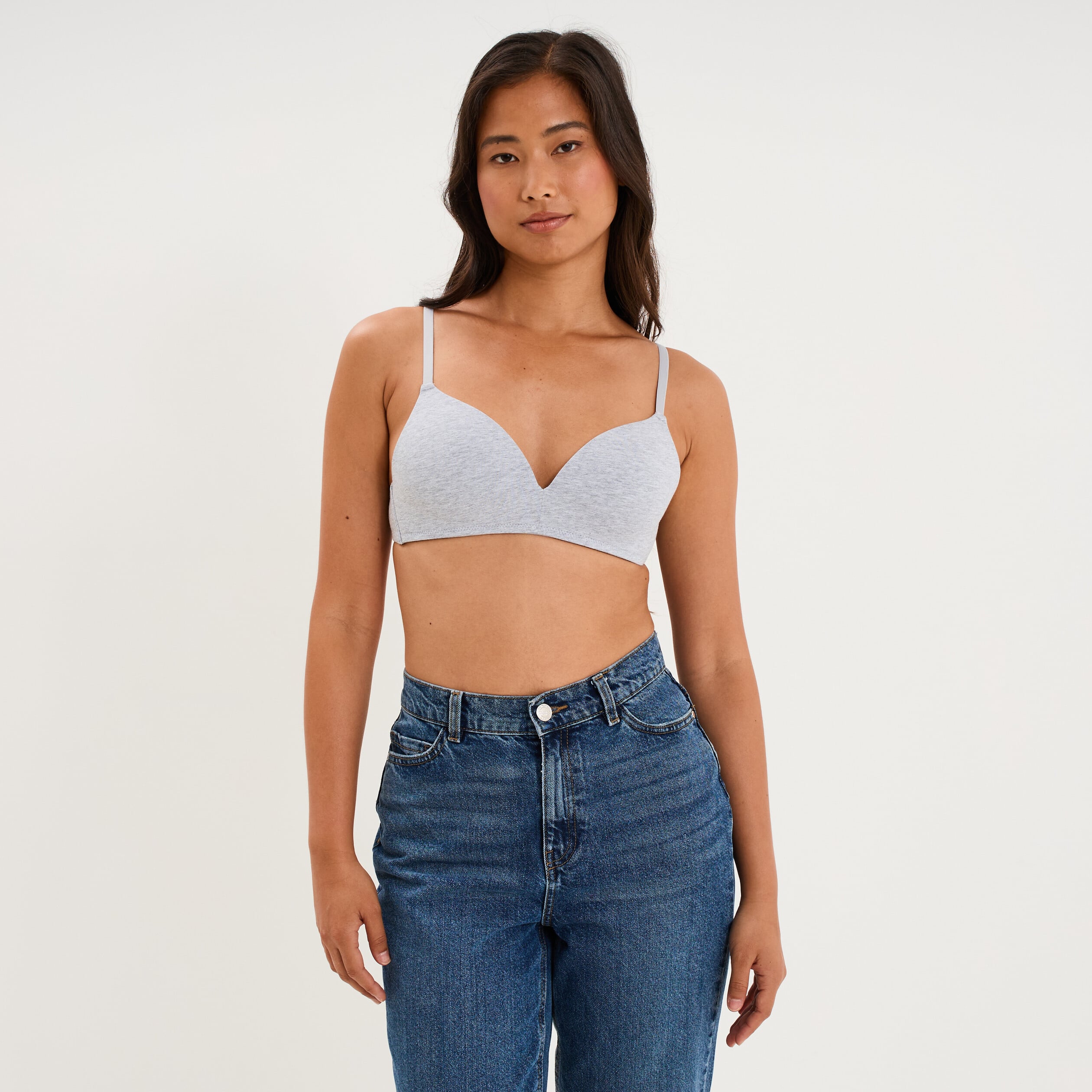 Soutien-gorge triangle coton majoritaire gris clair femme