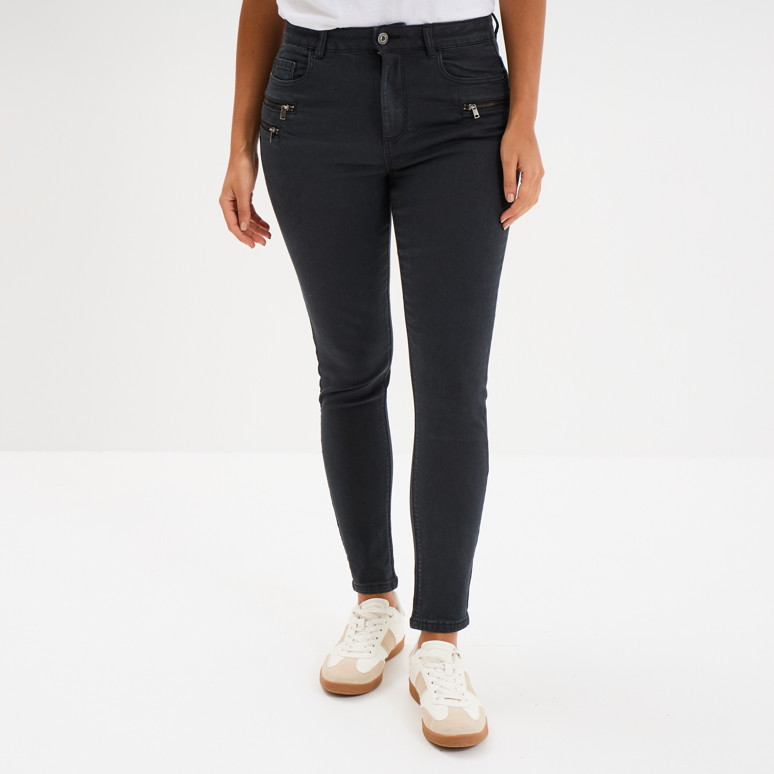 Pantalon skinny 7/8&egrave;me coton noir femme