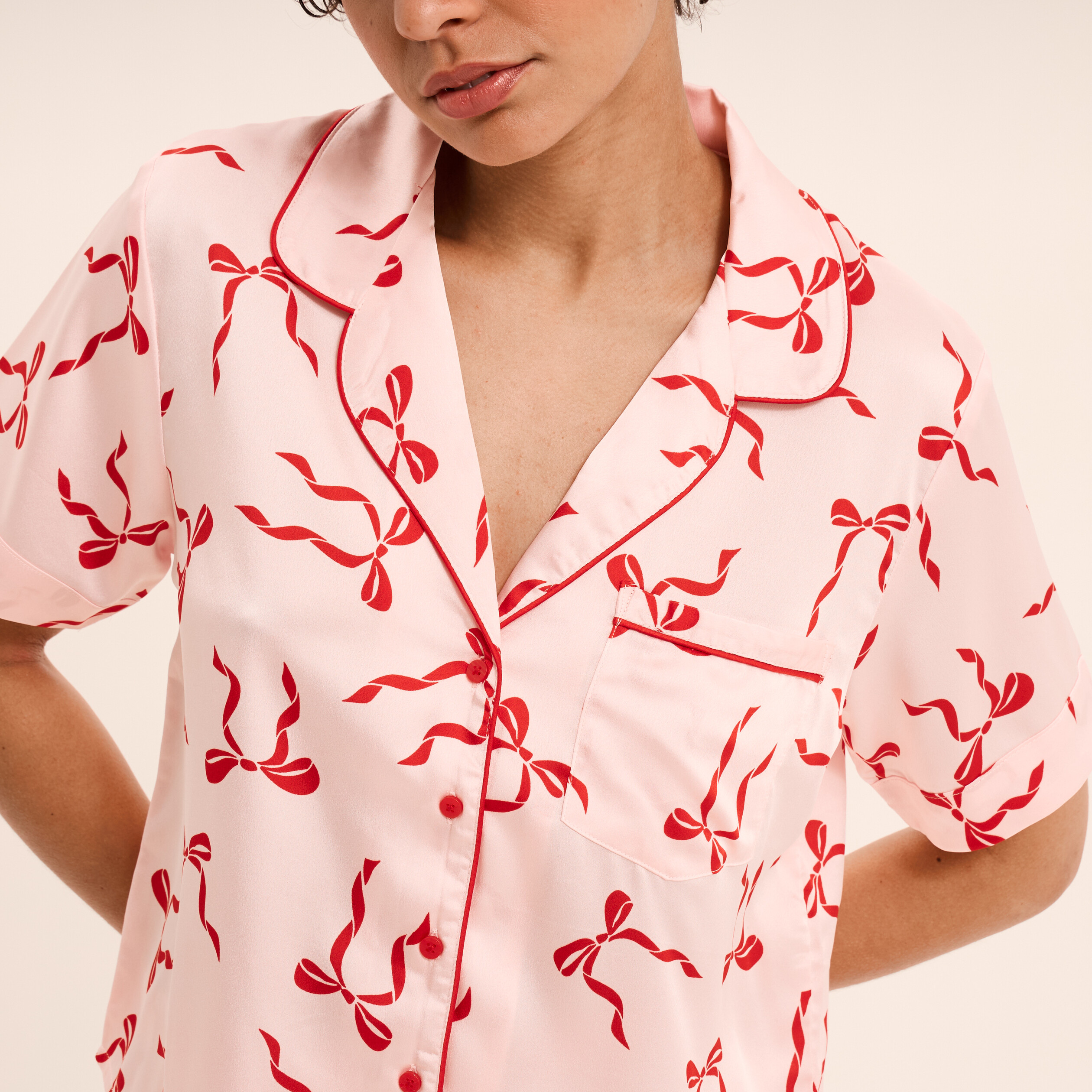 Ensemble pyjama short soyeux 2 pi&egrave;ces rose femme