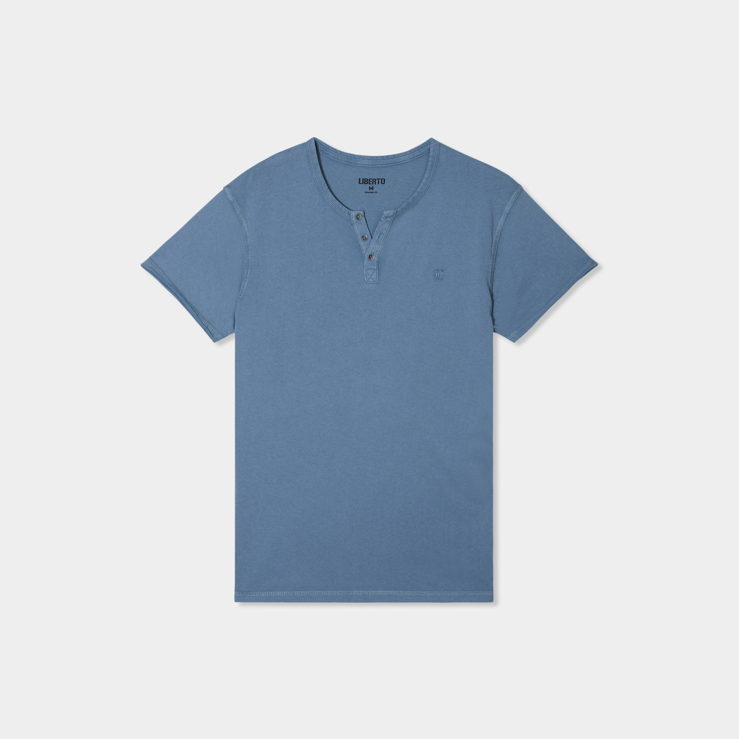 t shirt col tunisien manches courtes bleu gris homme T-shirt col tunisien manches courtes bleu gris homme