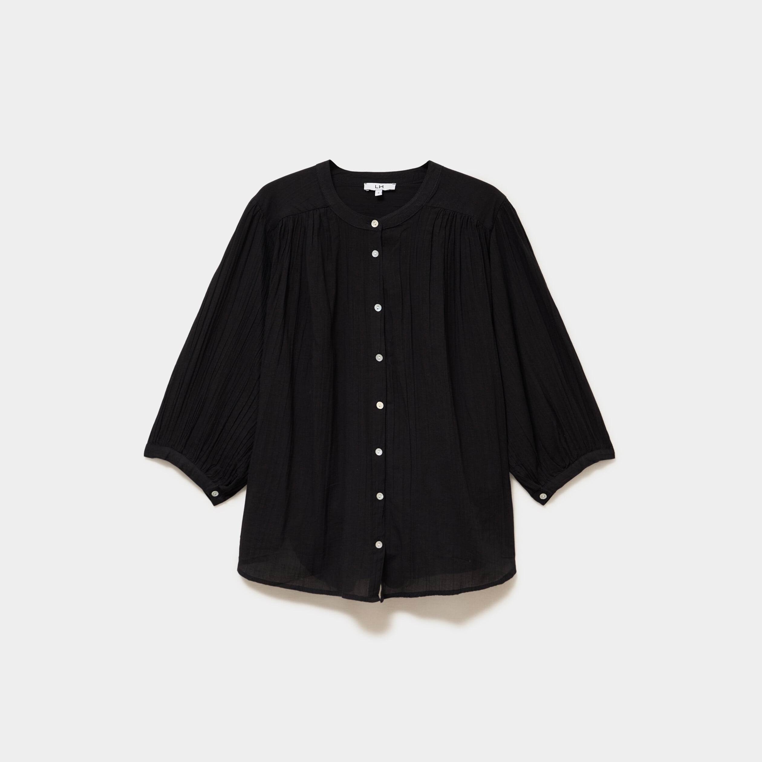 Blouse fluide oversize manches 3/4 coton noir femme