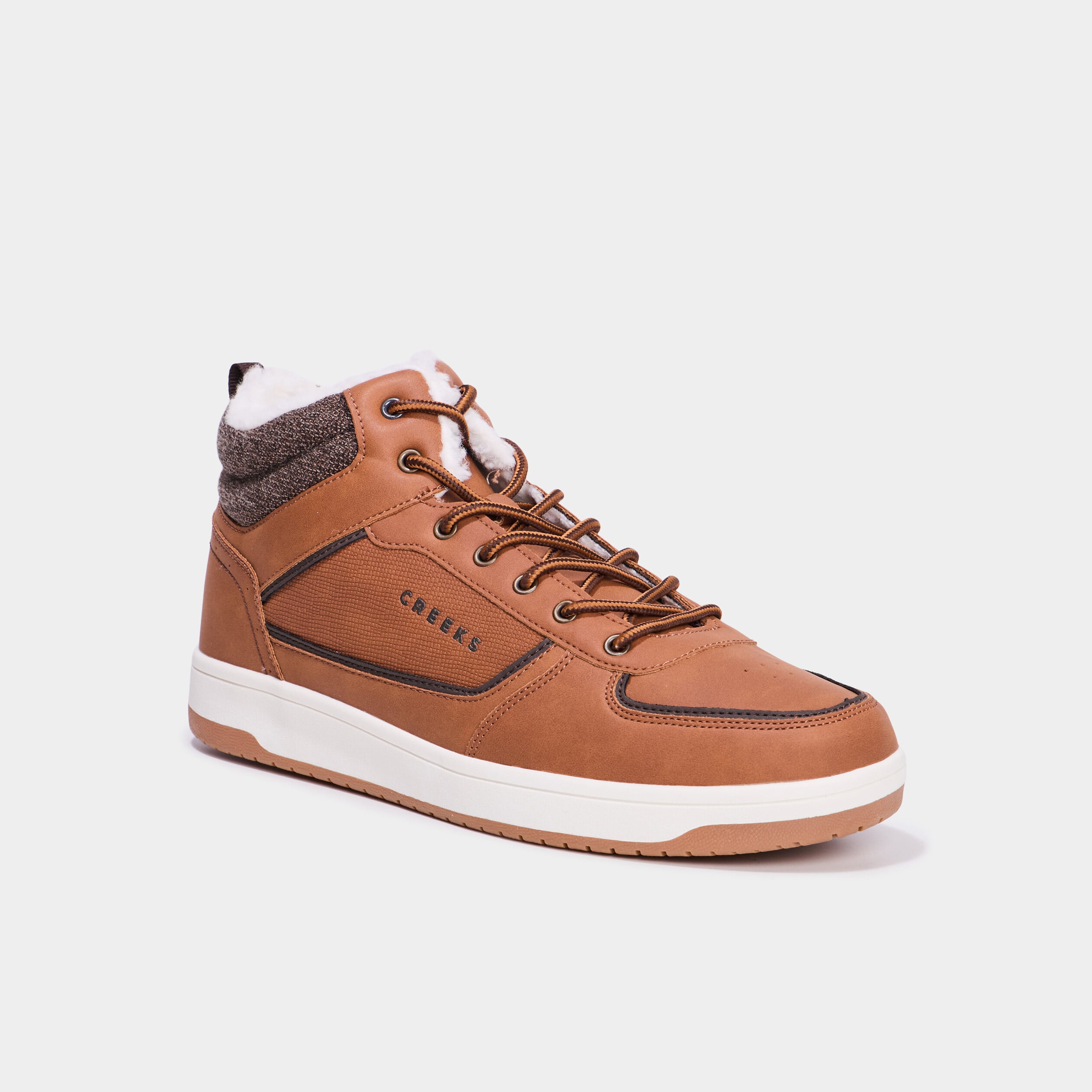 Baskets montantes fourr&eacute;es marron homme