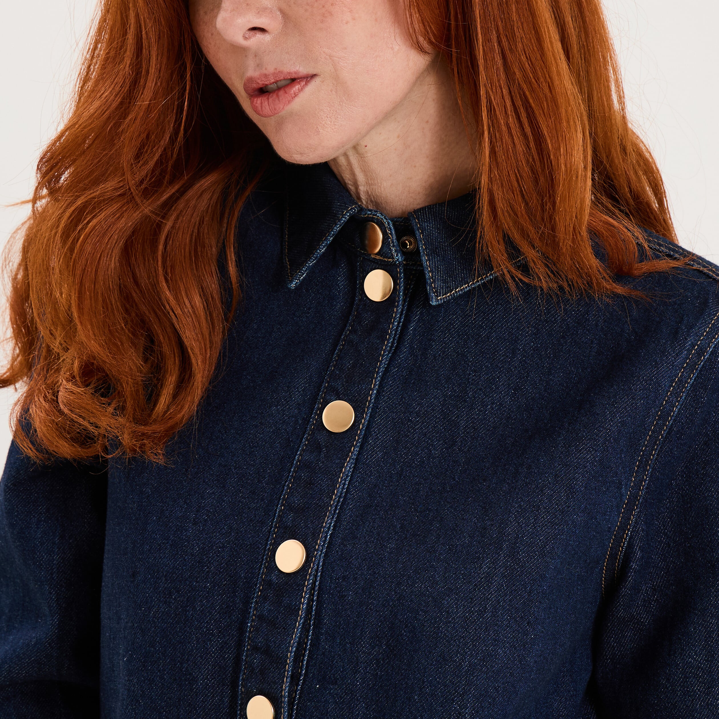 Robe courte en denim manches 3/4 denim brut femme