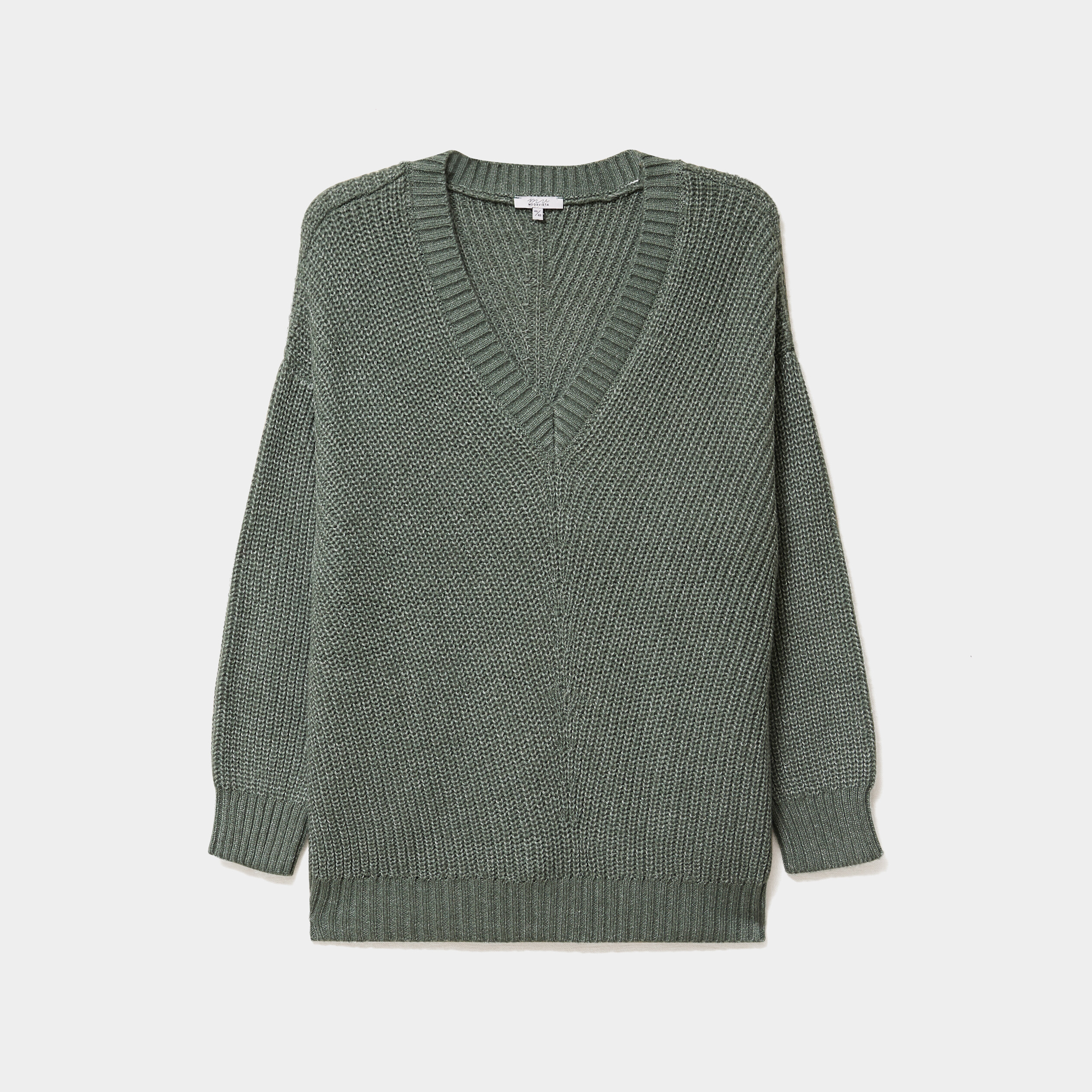 Chemisier New York & Company - Taille L - Col V, Manches Longues - Motif Gris/blanc/vert - Occasion Très Bon état