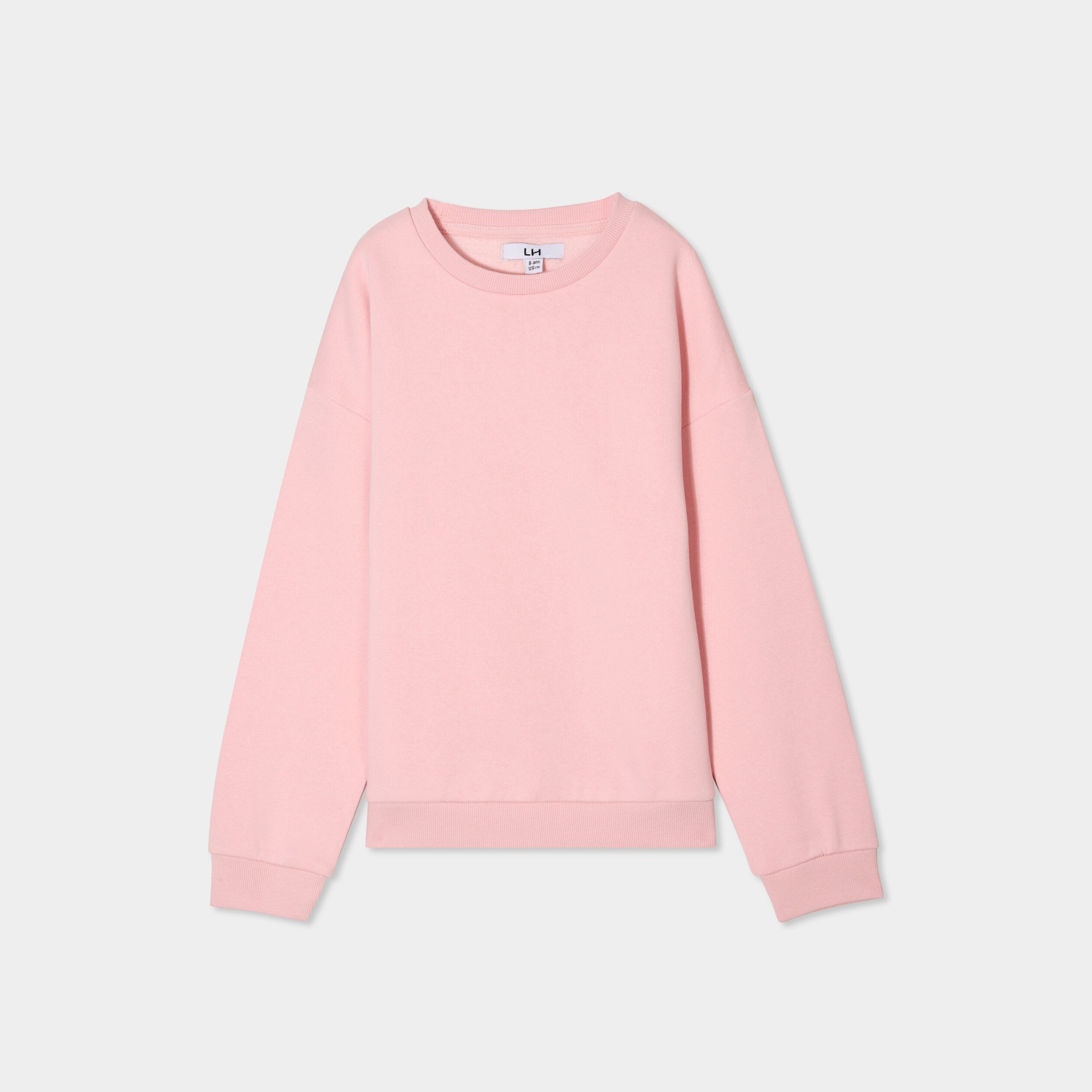 sweat col rond manches longues rose clair fille Sweat col rond manches longues rose clair fille