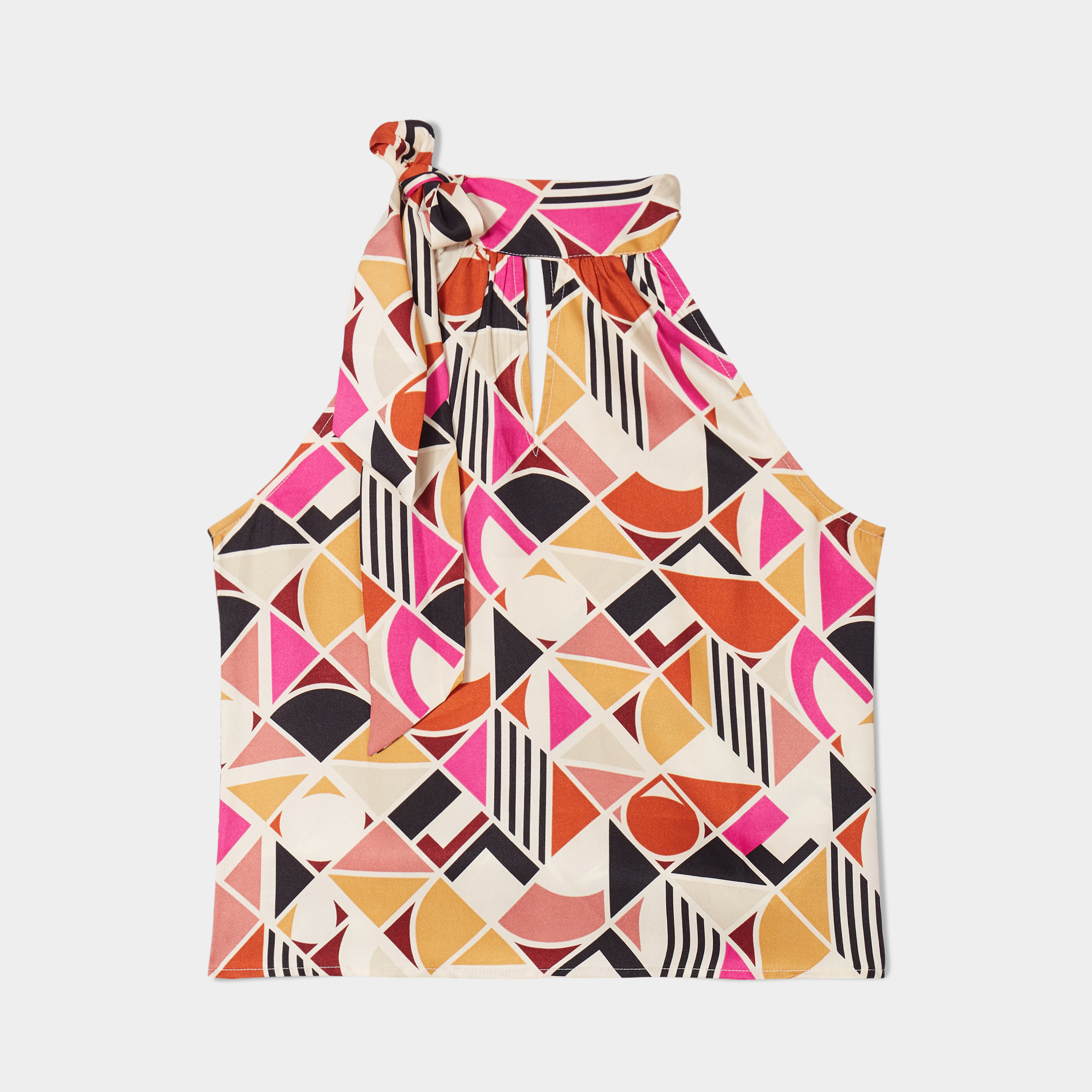 blouse sans manches noeud col multicolore femme Blouse sans manches noeud col multicolore femme