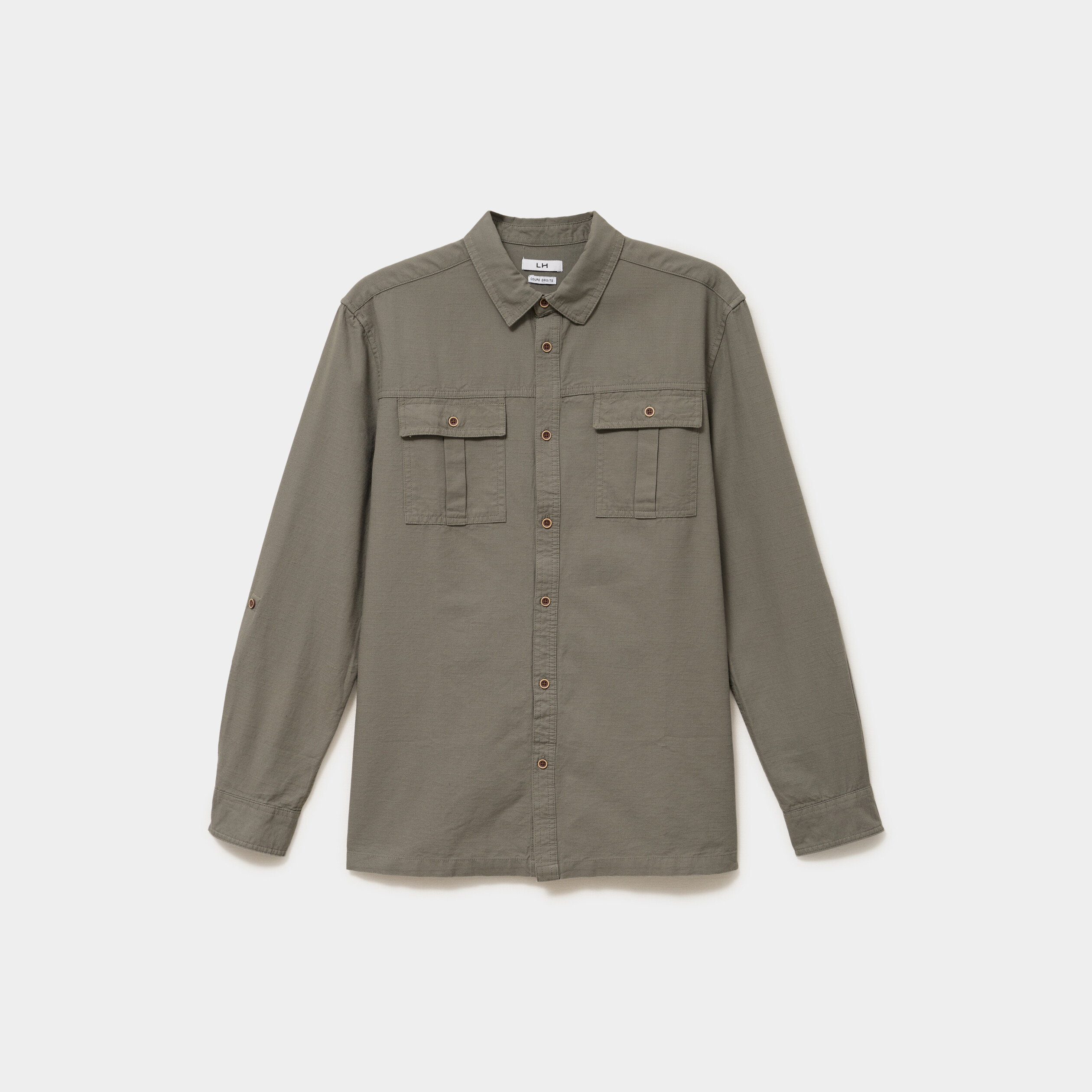 Chemise manches retroussables gris homme
