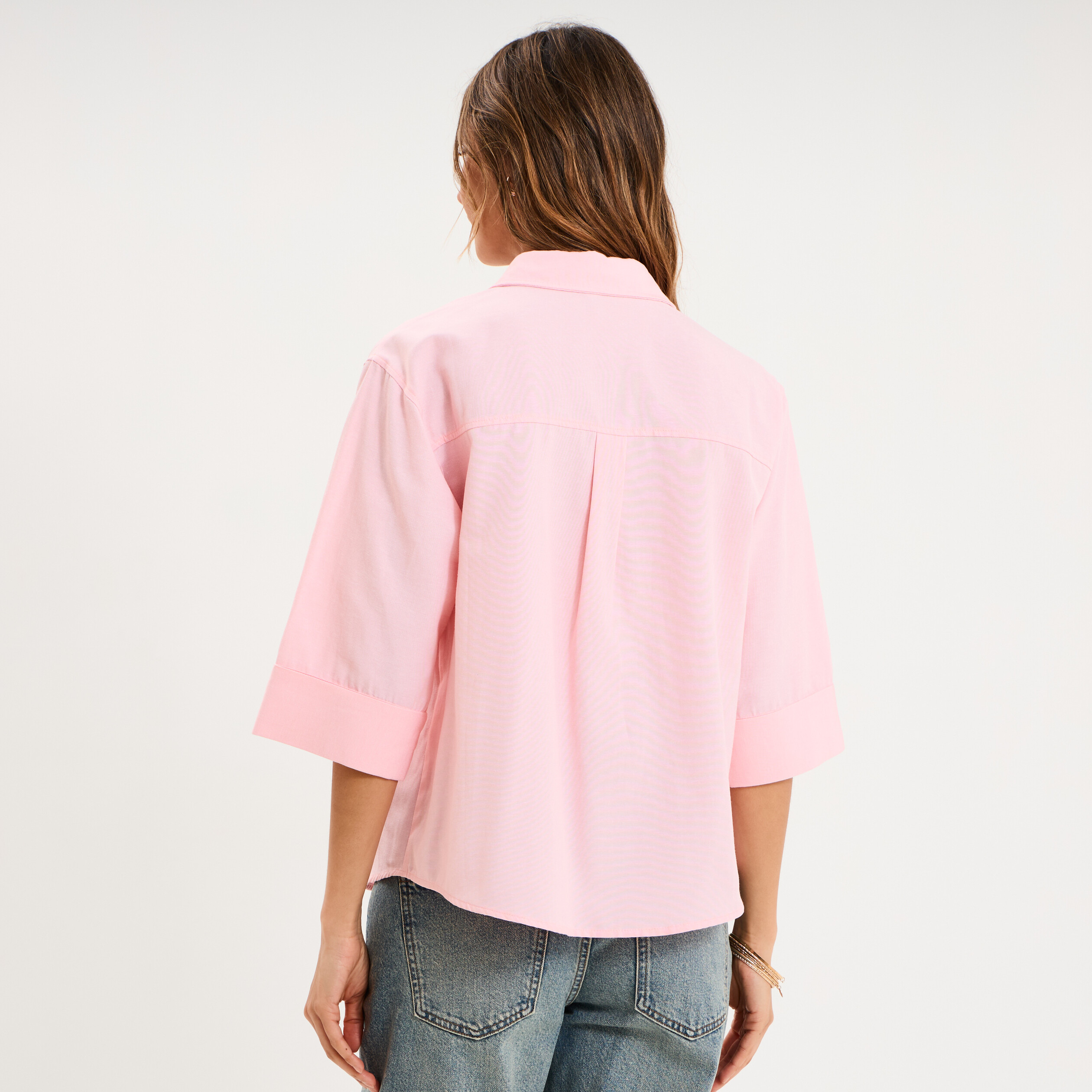 Chemise manches 3/4 poches poitrine rose clair femme