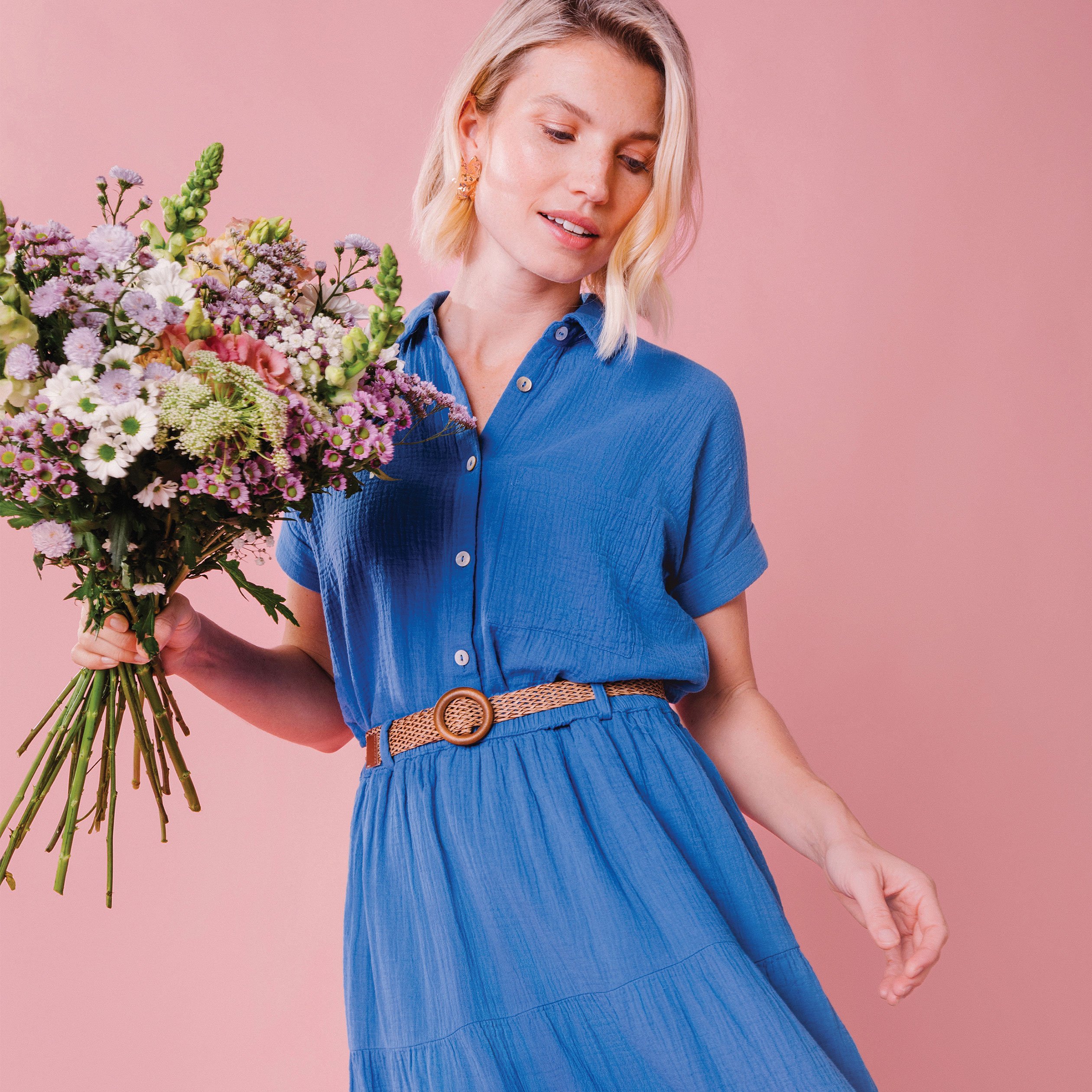 chemise nouee manches courtes gaze coton bleu fonce femme Chemise nouée manches courtes gaze coton bleu foncé femme