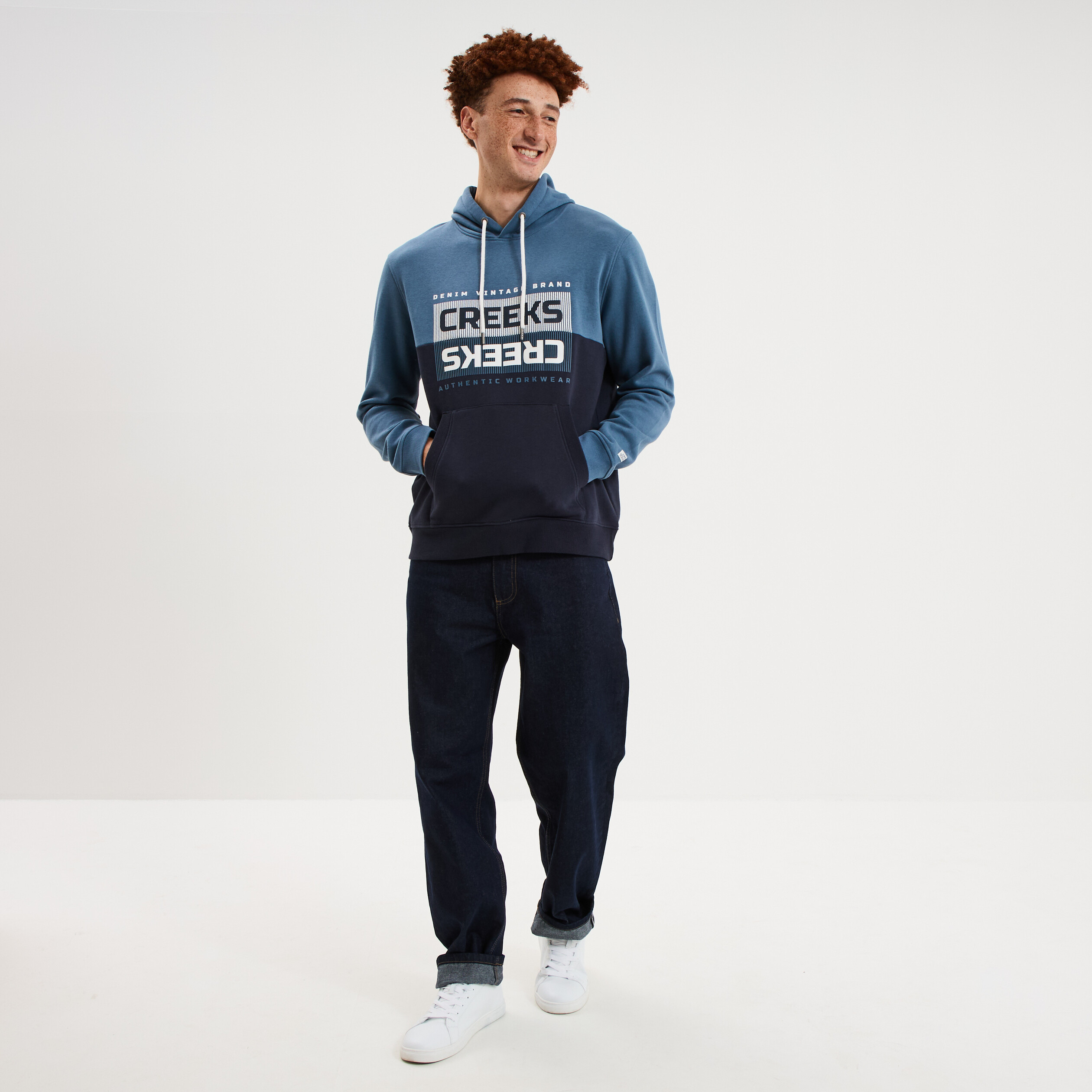 Sweat hoodie 1 poche &agrave; capuche molleton bleu gris homme