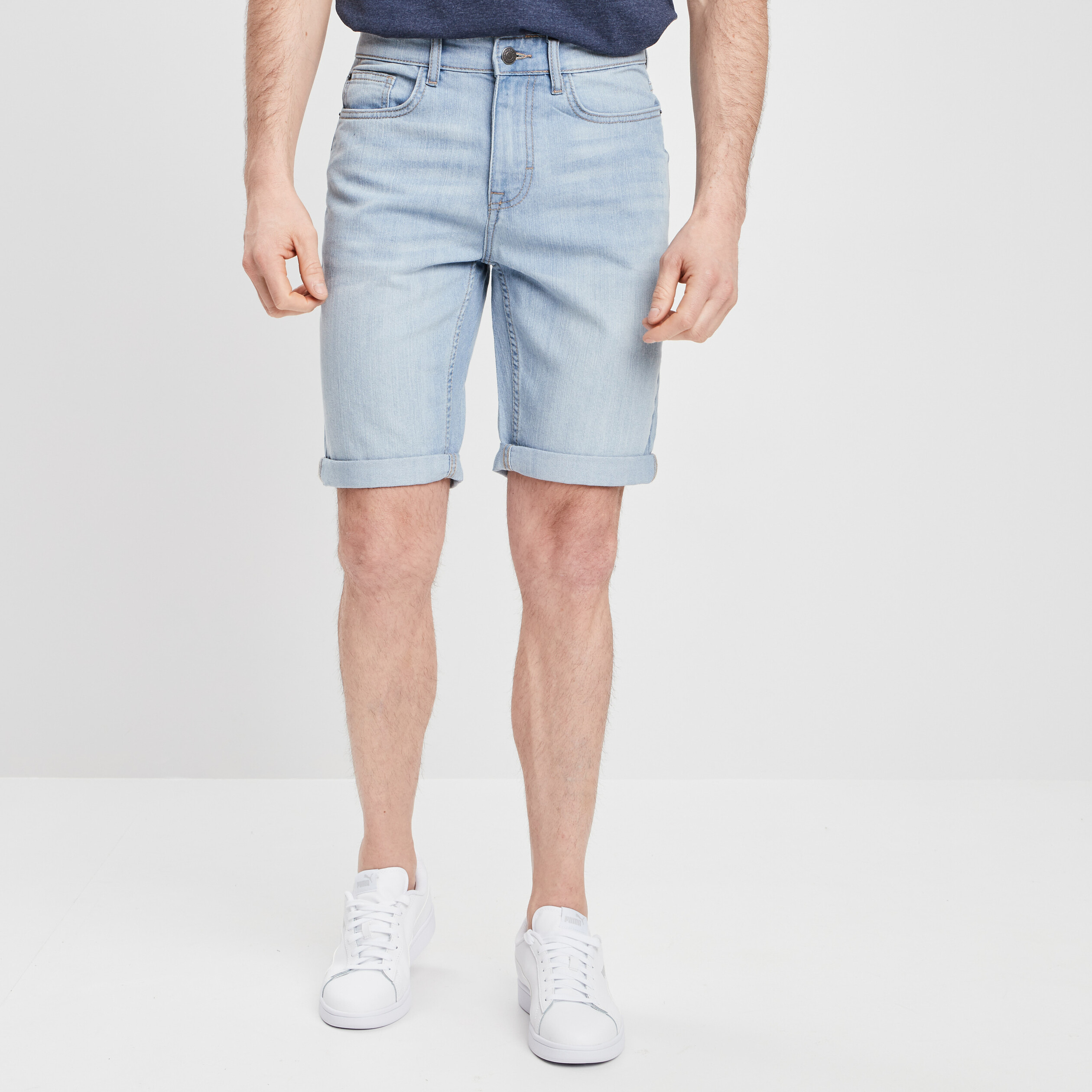 Bermuda stretch droit en jean denim bleach homme