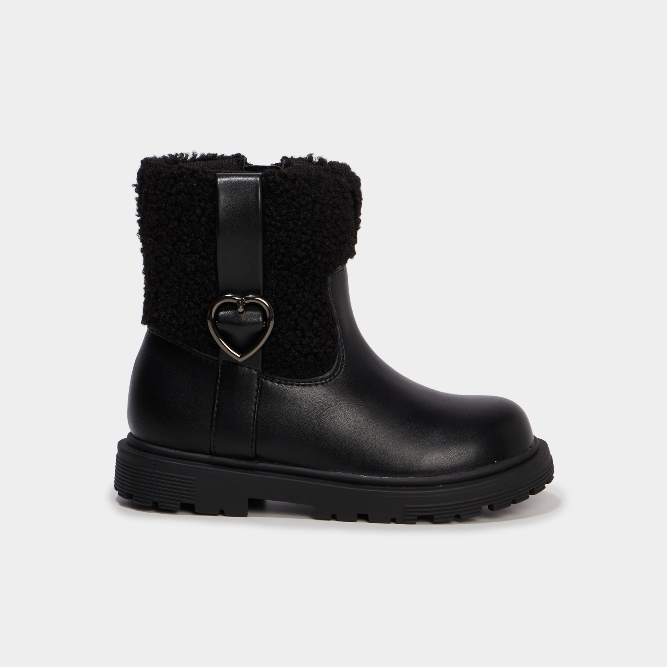 Boots boucles coeur et d&eacute;tails polaire noir fille