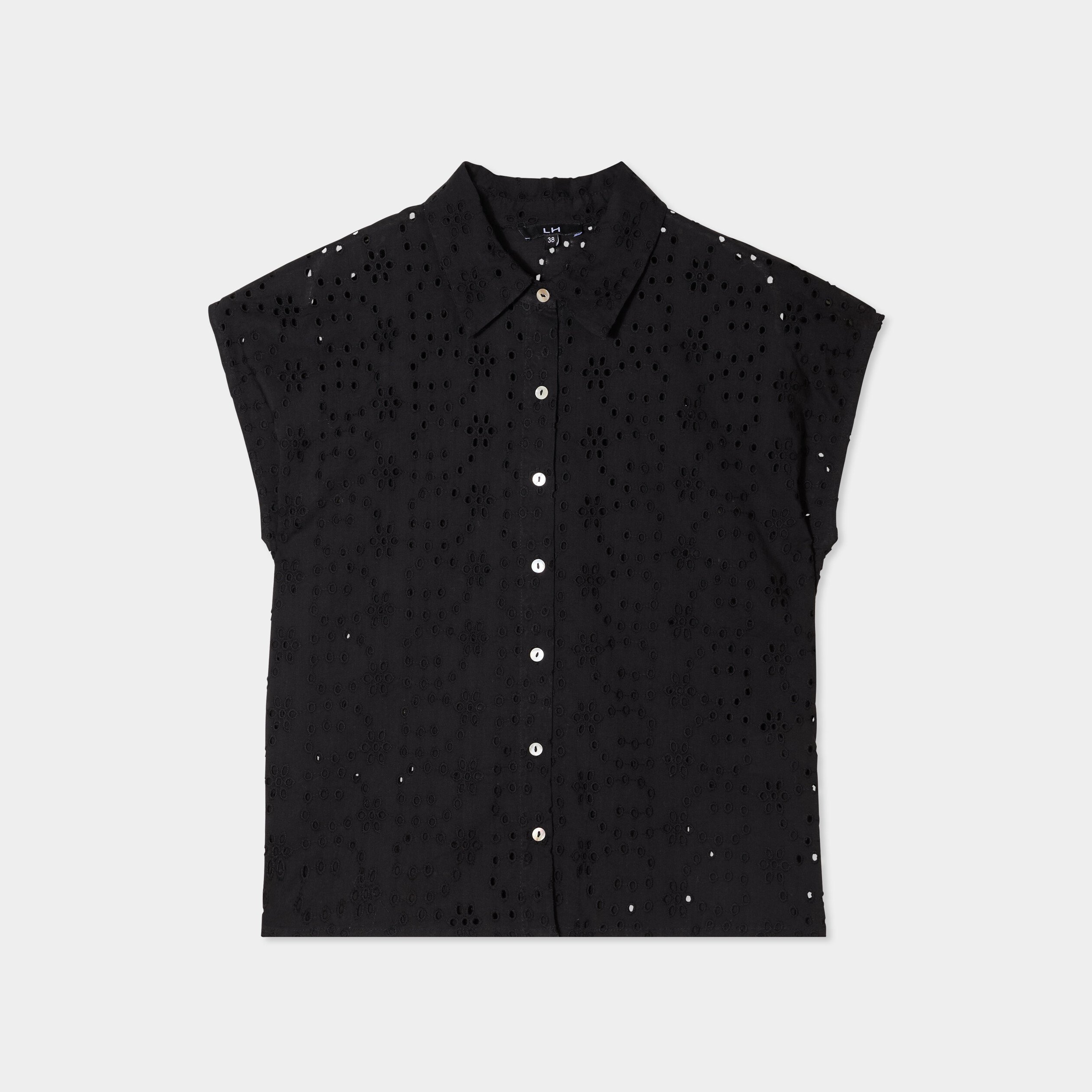 chemise broderie anglaise sans manches noir femme Chemise broderie anglaise sans manches noir femme