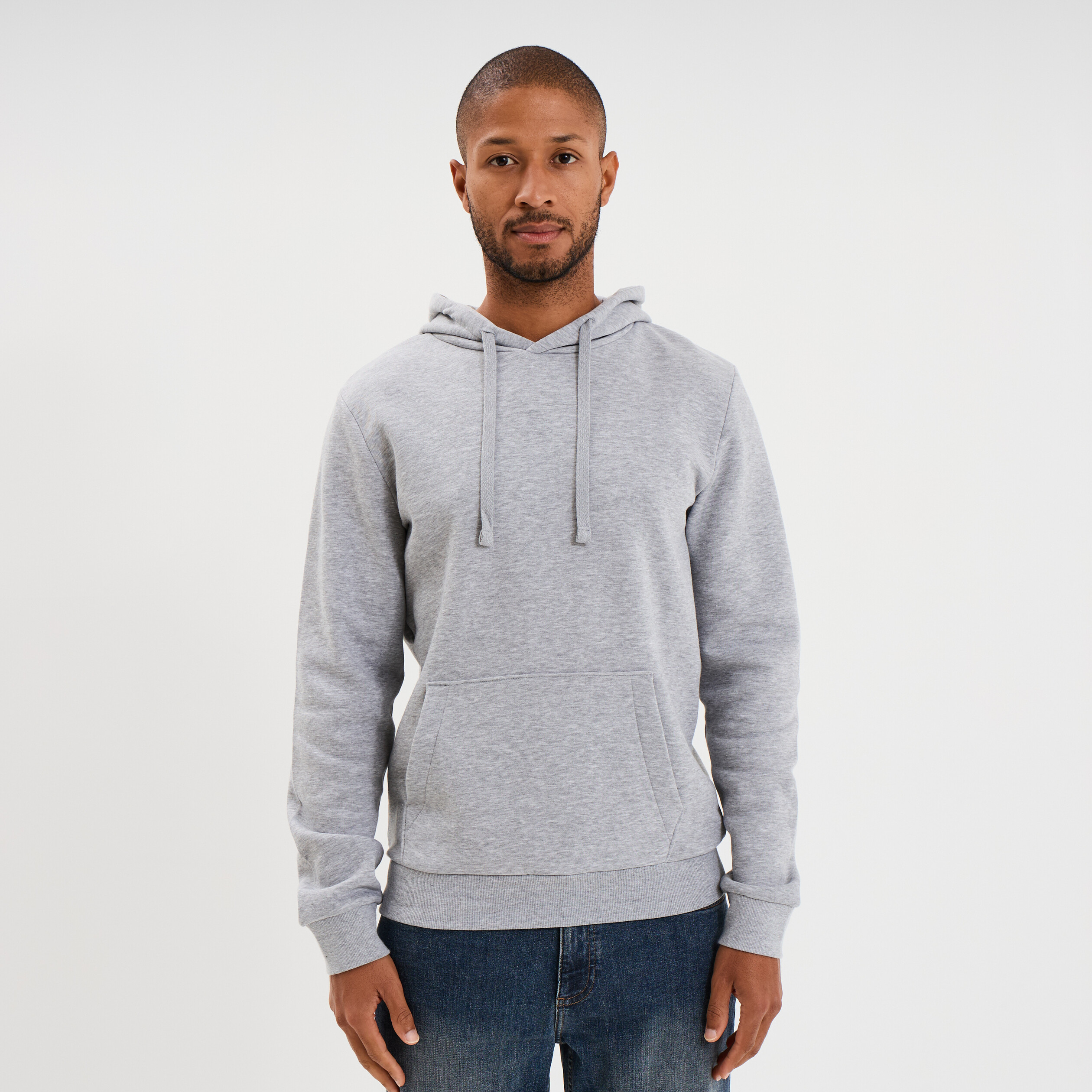 Sweat molleton &agrave; capuche hoodie gris clair homme