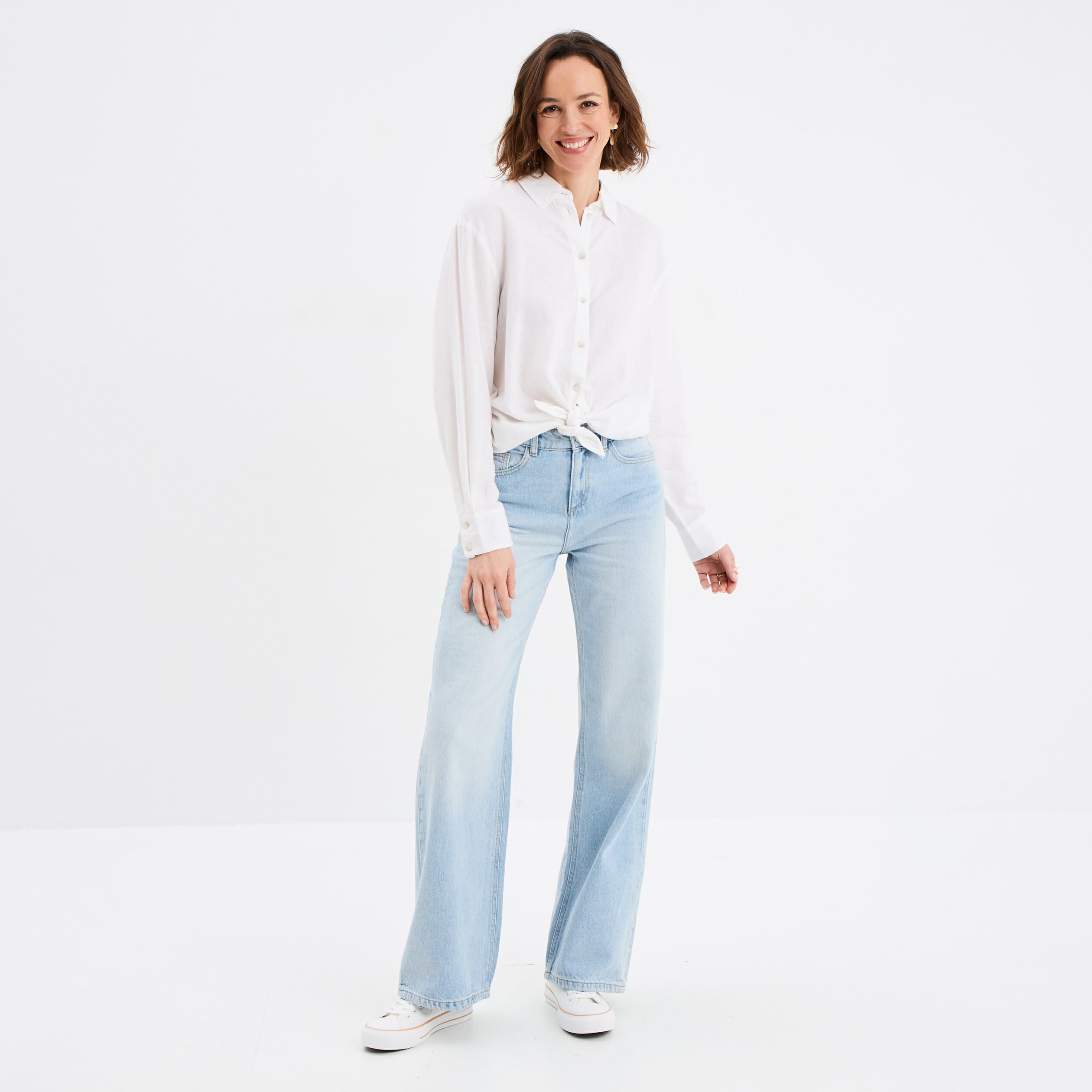 Chemise oversize lin m&eacute;lang&eacute; blanc femme